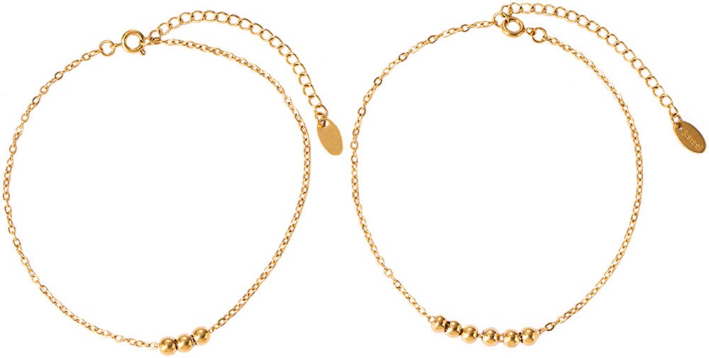FIRETTI Damen Fußketten Set "Schmuck Geschenk Körperschmuck Kugeln", Edelstahl, gold, Edelstahl, Fußketten