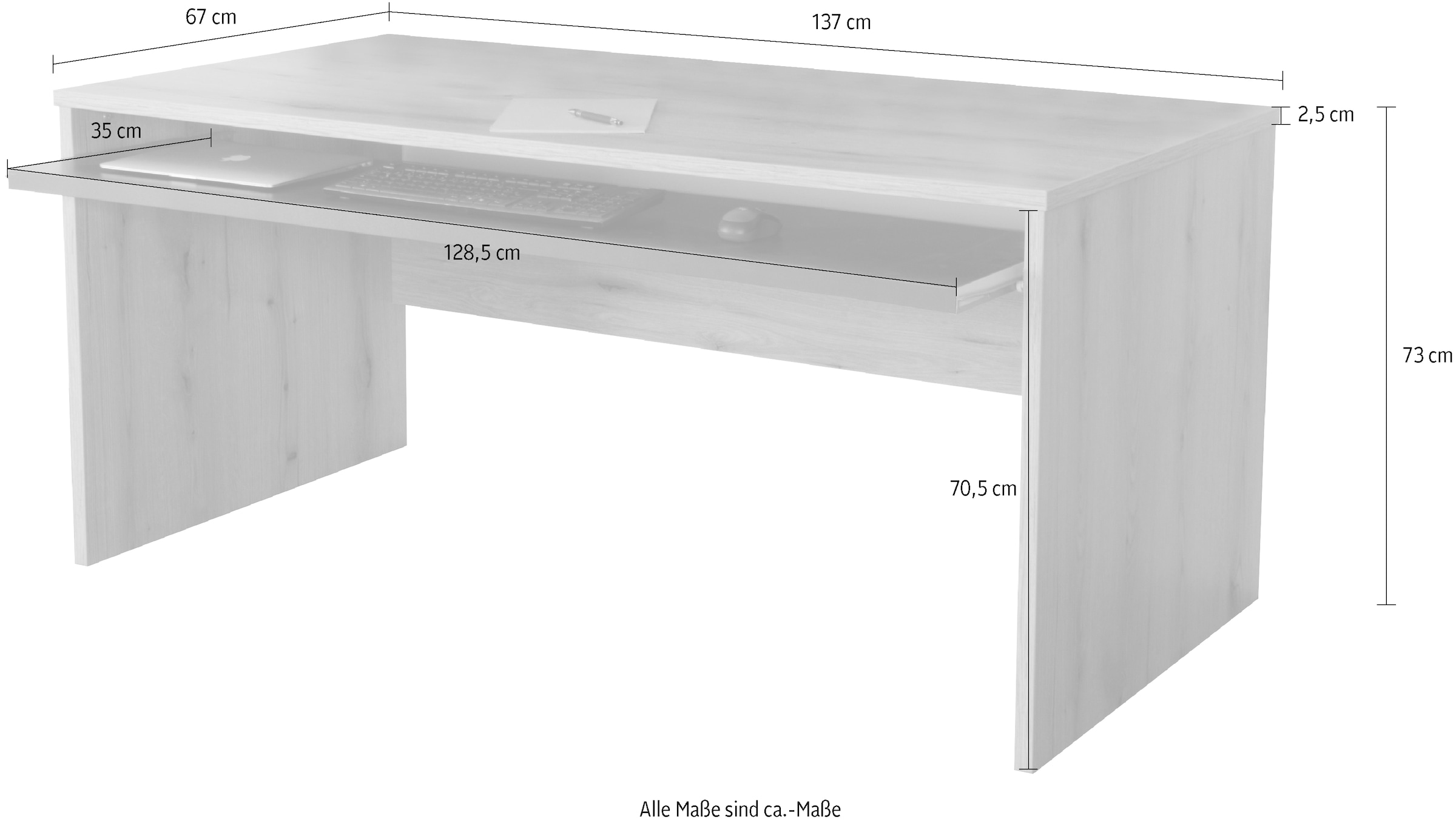 VOGL Möbelfabrik Schreibtisch »Barrie«, 2-farbiger Tablarauszug, Breite 137 cm, Made in Germany