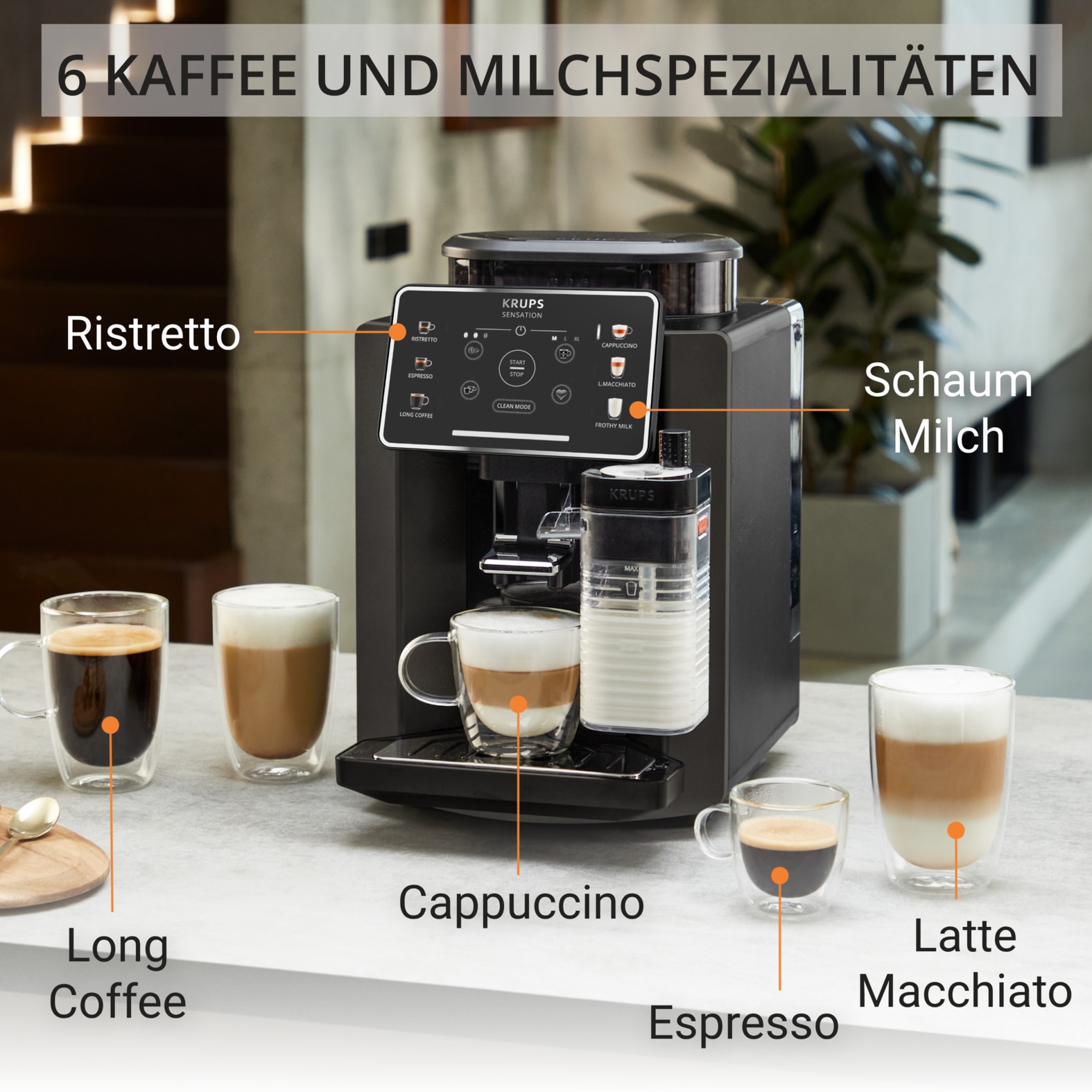 Krups Kaffeevollautomat »EA9129 Sensation Milk« 6 Kaffee- und Milchspezialitäten, aut. Reinigung, Metall-Brühgruppe