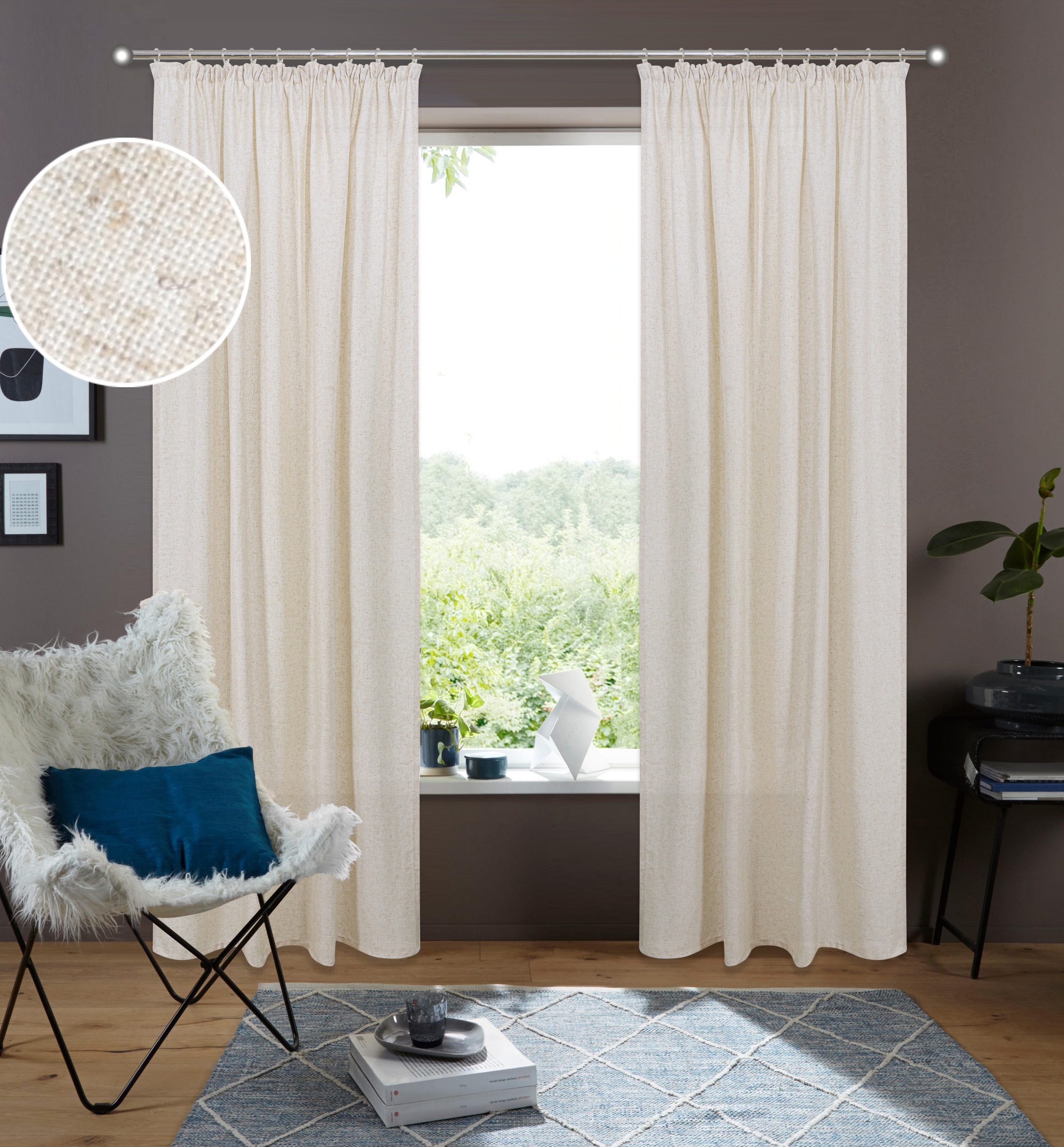 my home Gardine "Rudy" Kräuselband 2 Stk. tlg. Halbtransparent, Leinenlook, günstig online kaufen