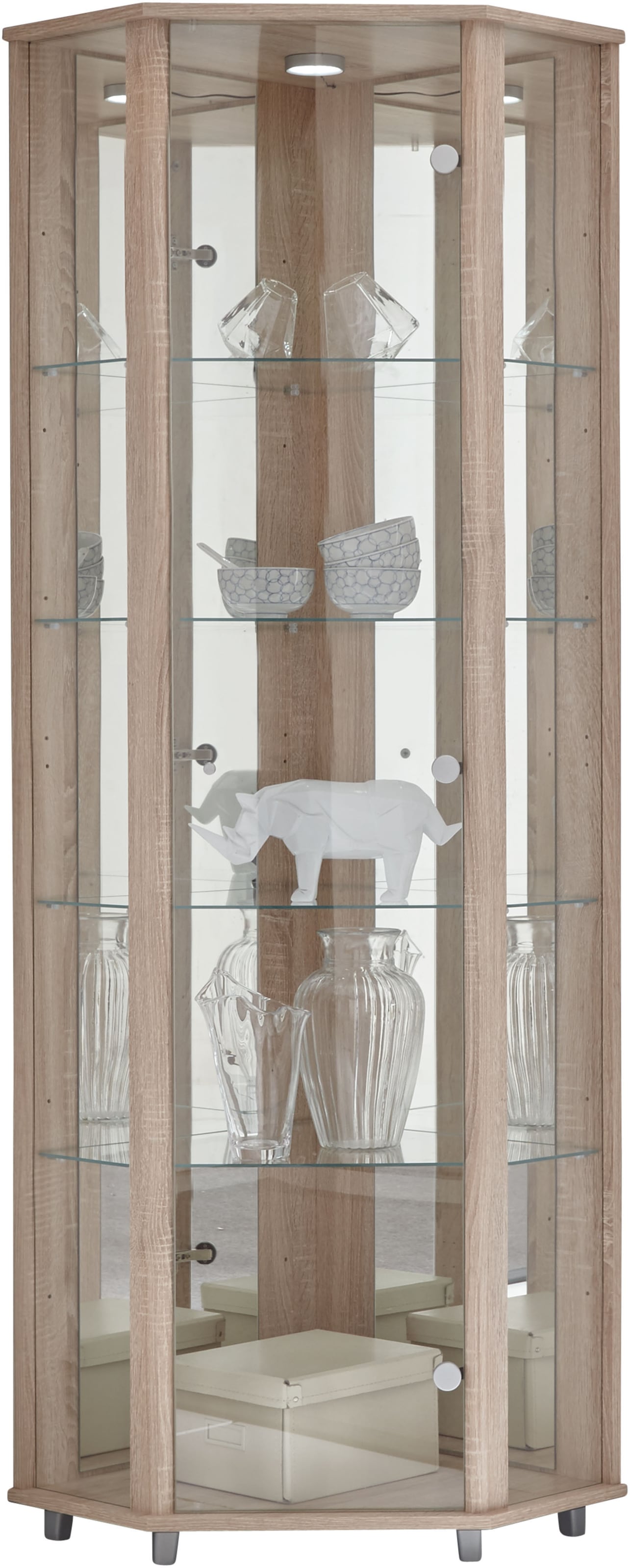 fif möbel Eckvitrine »TRIO Höhe ca. 172 cm, ink. Beleuchtung«, Eckvitrine/Glasvitrine 1x Glastür, perfekt für Sammler, Sammlervitrine