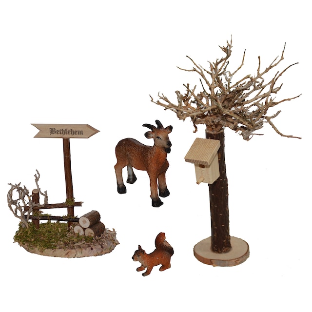 Alfred Kolbe Krippen-Zubehör »Weihnachtsdeko«, Bethlehemschild, Baum mit  Vogelhaus, inkl. Ziege und Eichhörnchen bestellen | BAUR