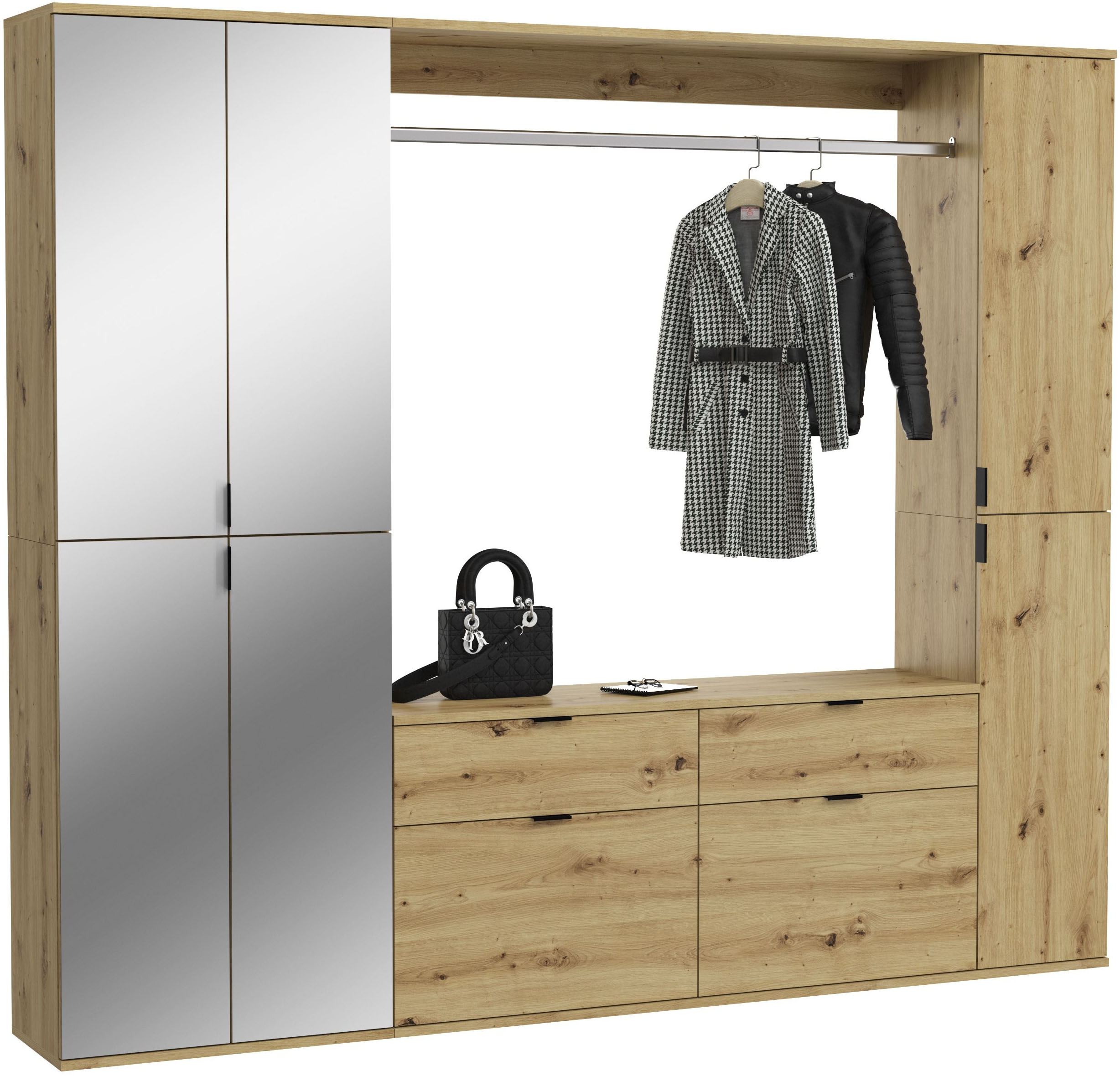 Home affaire Garderoben-Set "TRONDHEIM, 5-teilig, Breite 212cm, individuell platzier- & erweiterbar" Set, bestehend aus: 2x Garderobenschrank & 3-tlgs. Zwischenbauelement, 4 Stk. tlg.