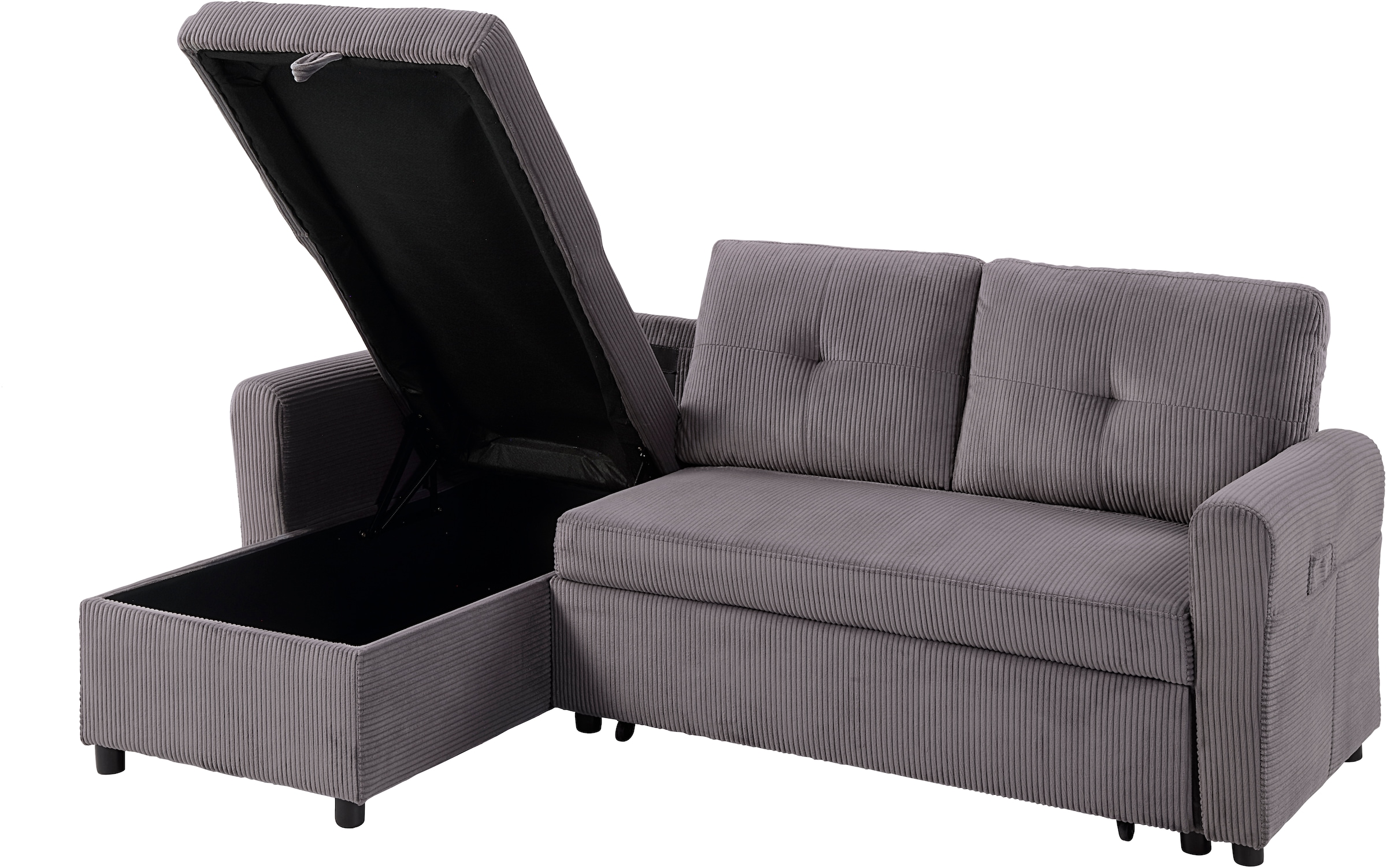 ATLANTIC home collection Ecksofa »Gustavo L-Form«, mit Schlaffunktion, Stauraum & seitlichen Taschen