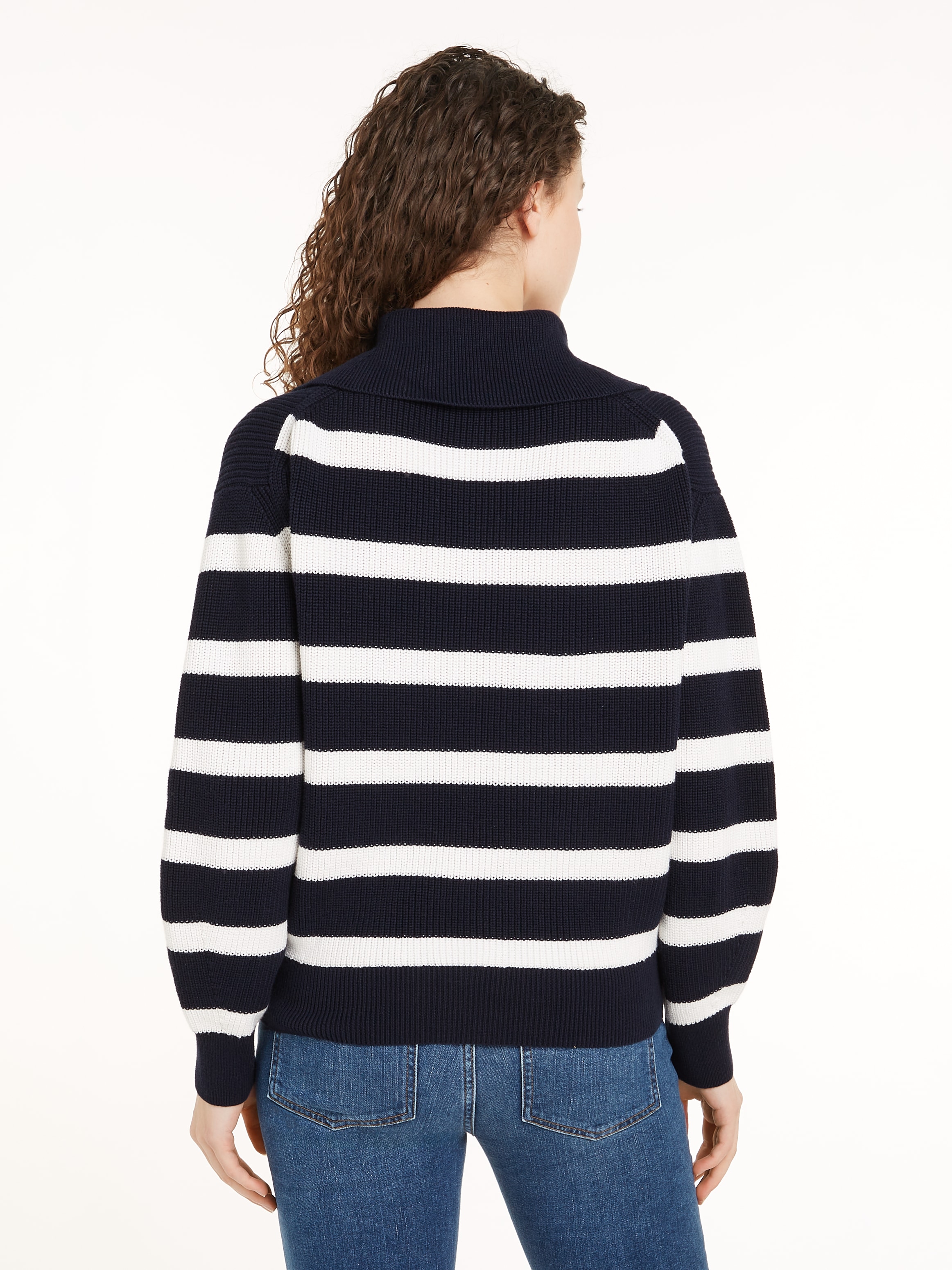 Tommy Hilfiger Troyer »CO CARDI STITCH 1/2 ZIP SWEATER«, mit kurzem Zipper, Streifendessin
