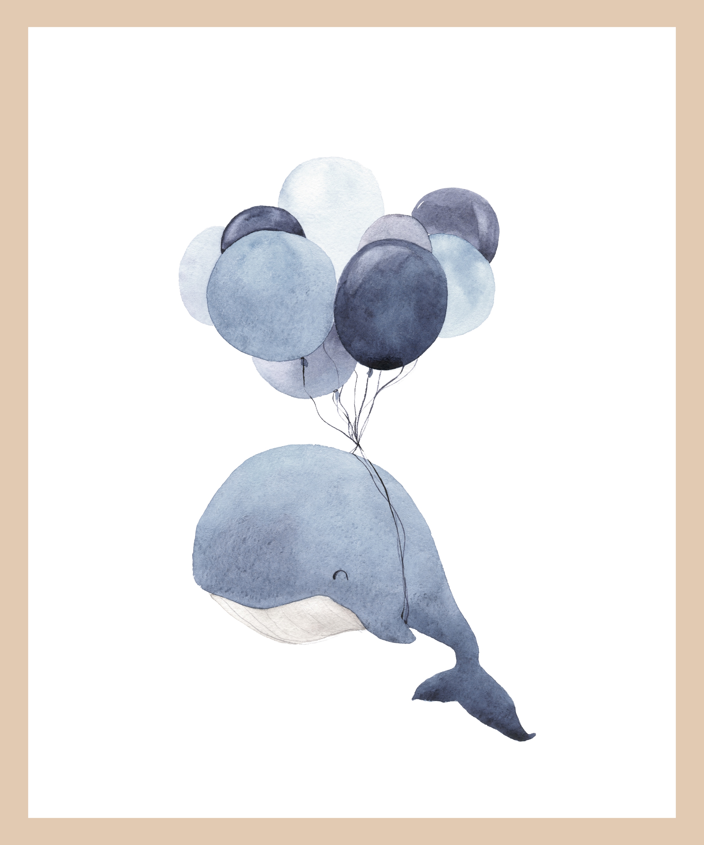 Lüttenhütt Bild mit Rahmen »Wal mit Luftballons«, Fantasy-Luftballon-Tiere-Wassertiere, (1 St.), Premium Rahmenbild, Motive in wunderschönen Pastelltönen