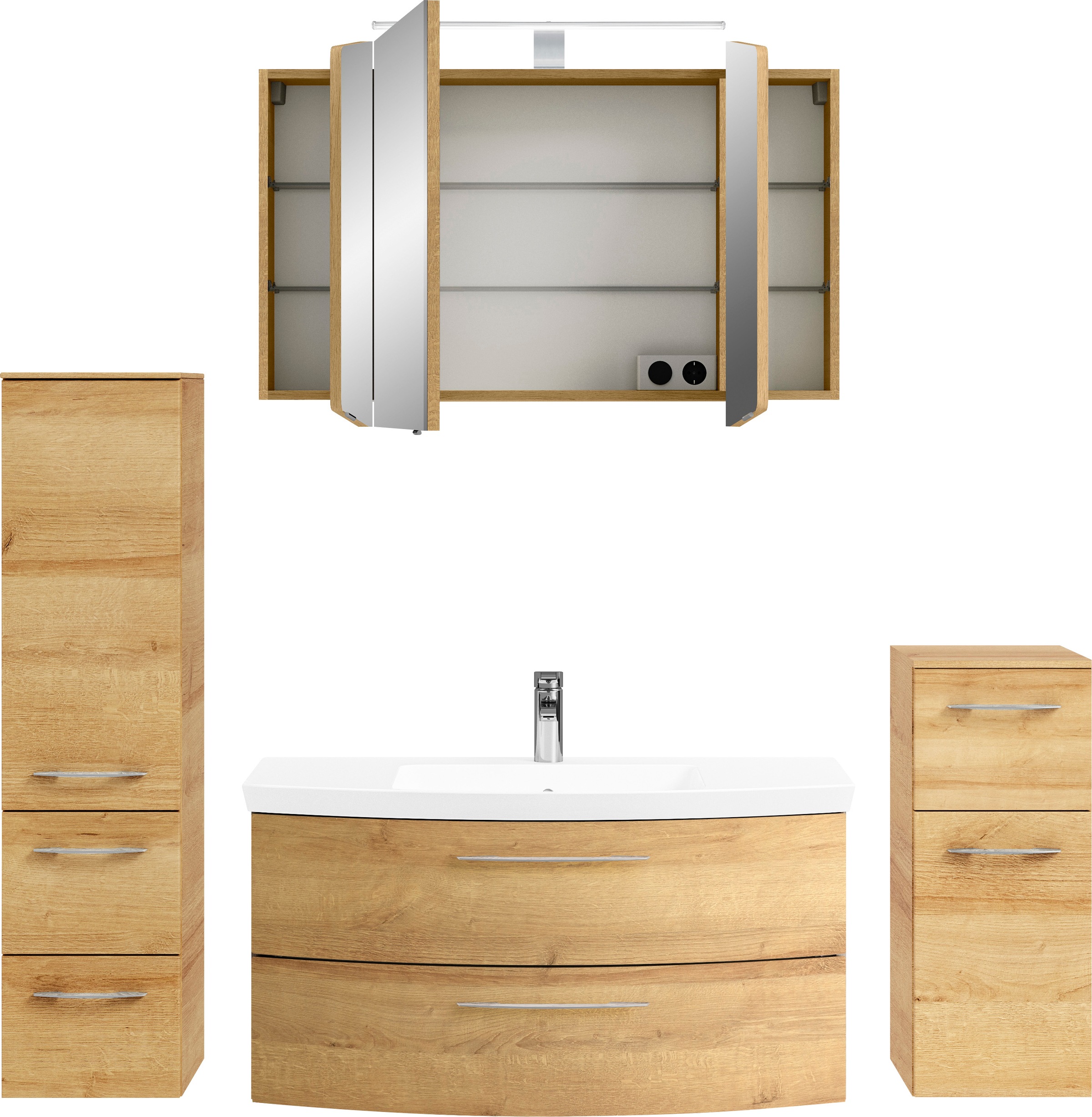 Thumbnail - Saphir Badezimmer-Set "Cassca Sprint 4-teilig Mineralmarmor-Waschtisch mit LED-Spiegelschrank" 5 Stk. tlg.