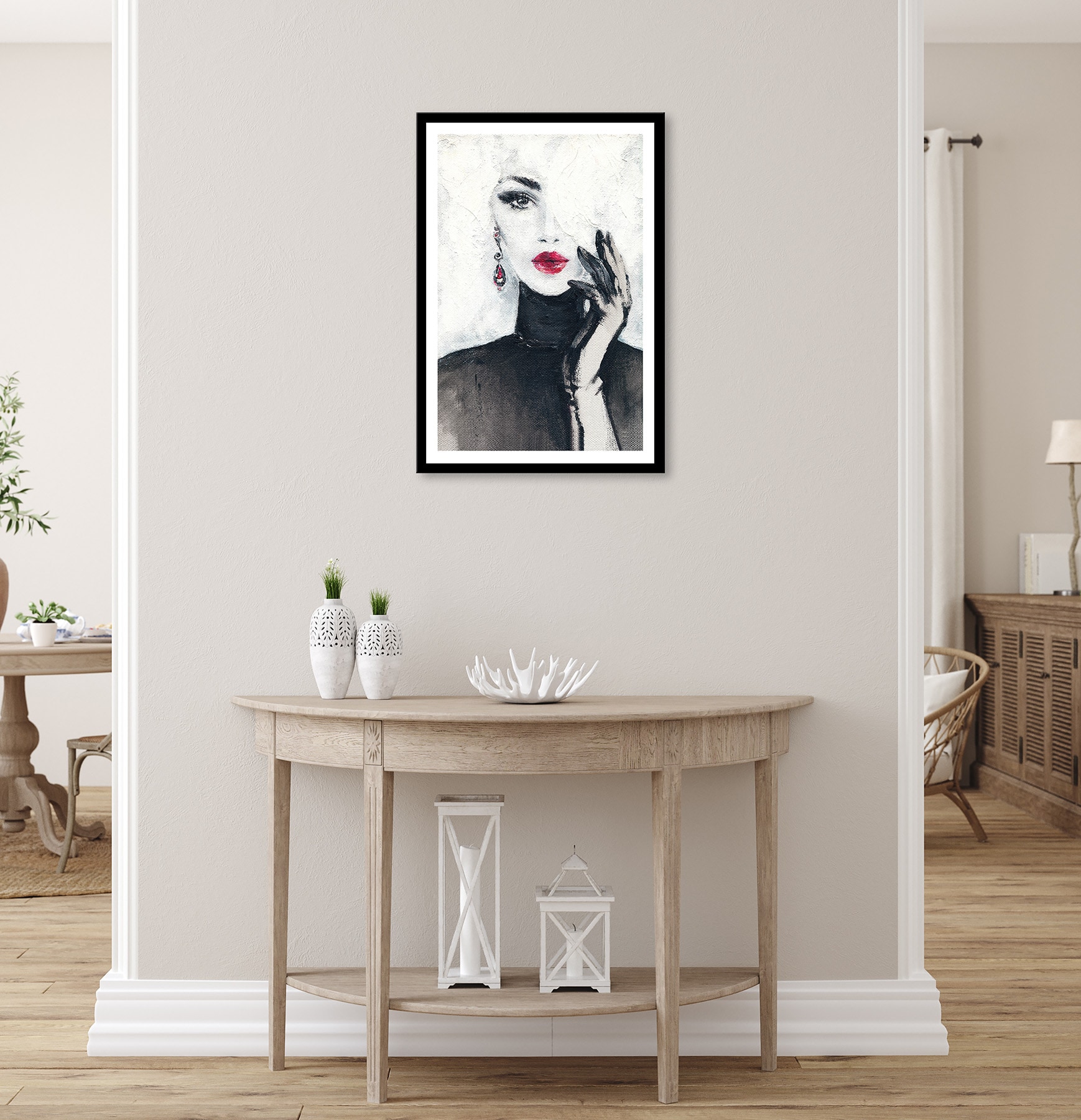 Bönninghoff Bild mit Rahmen »Wandbild gerahmt FRAU MIT ROTEN LIPPEN 50x70 cm – Stilvolles« Fashion | Frau 1 Stk. tlg. mit dekorativem Rahmen