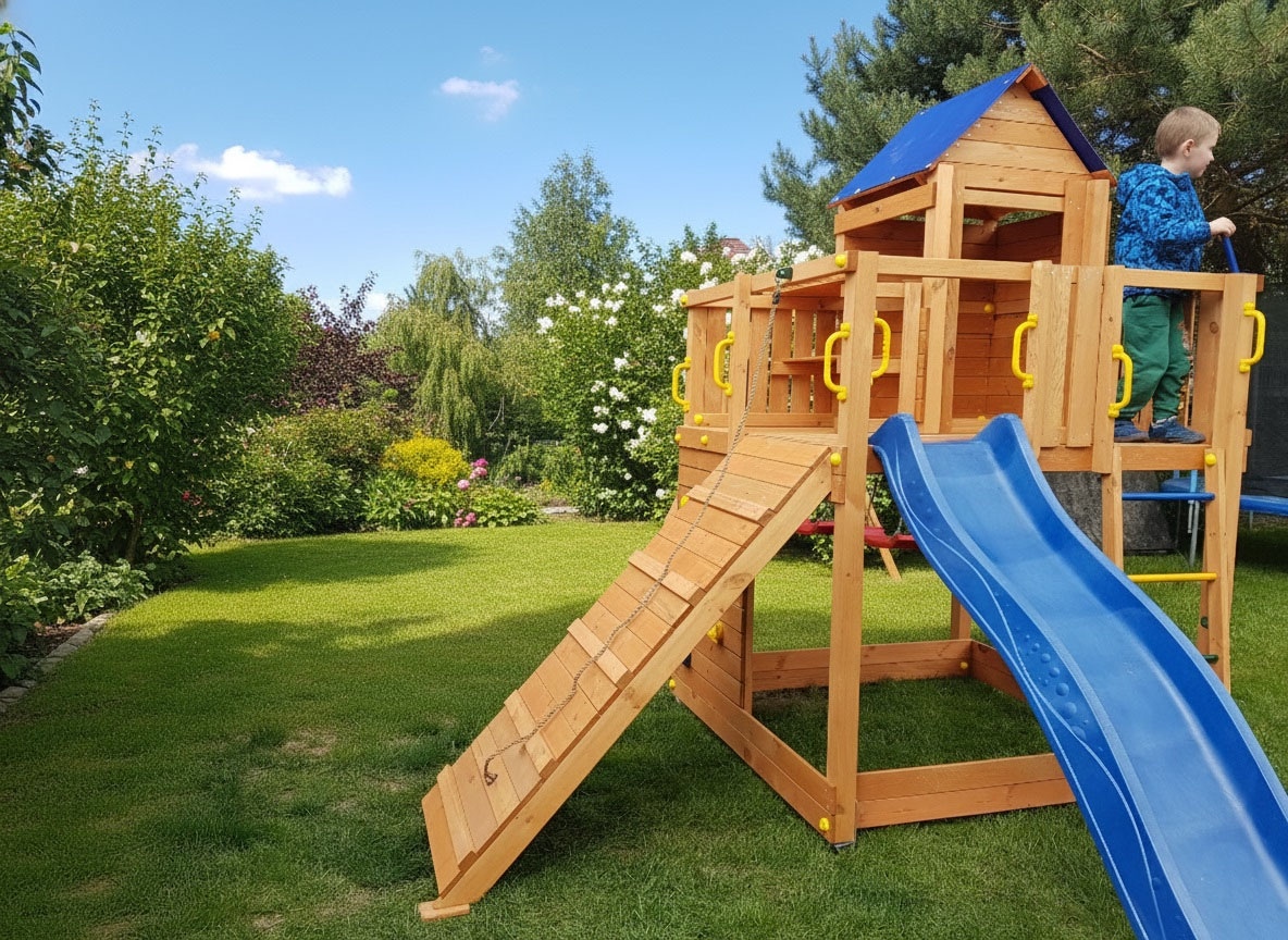 FUNGOO Spielturm »Treehouse« mit Spielhaus, Rutsche, Doppelschaukel, Kletterwand