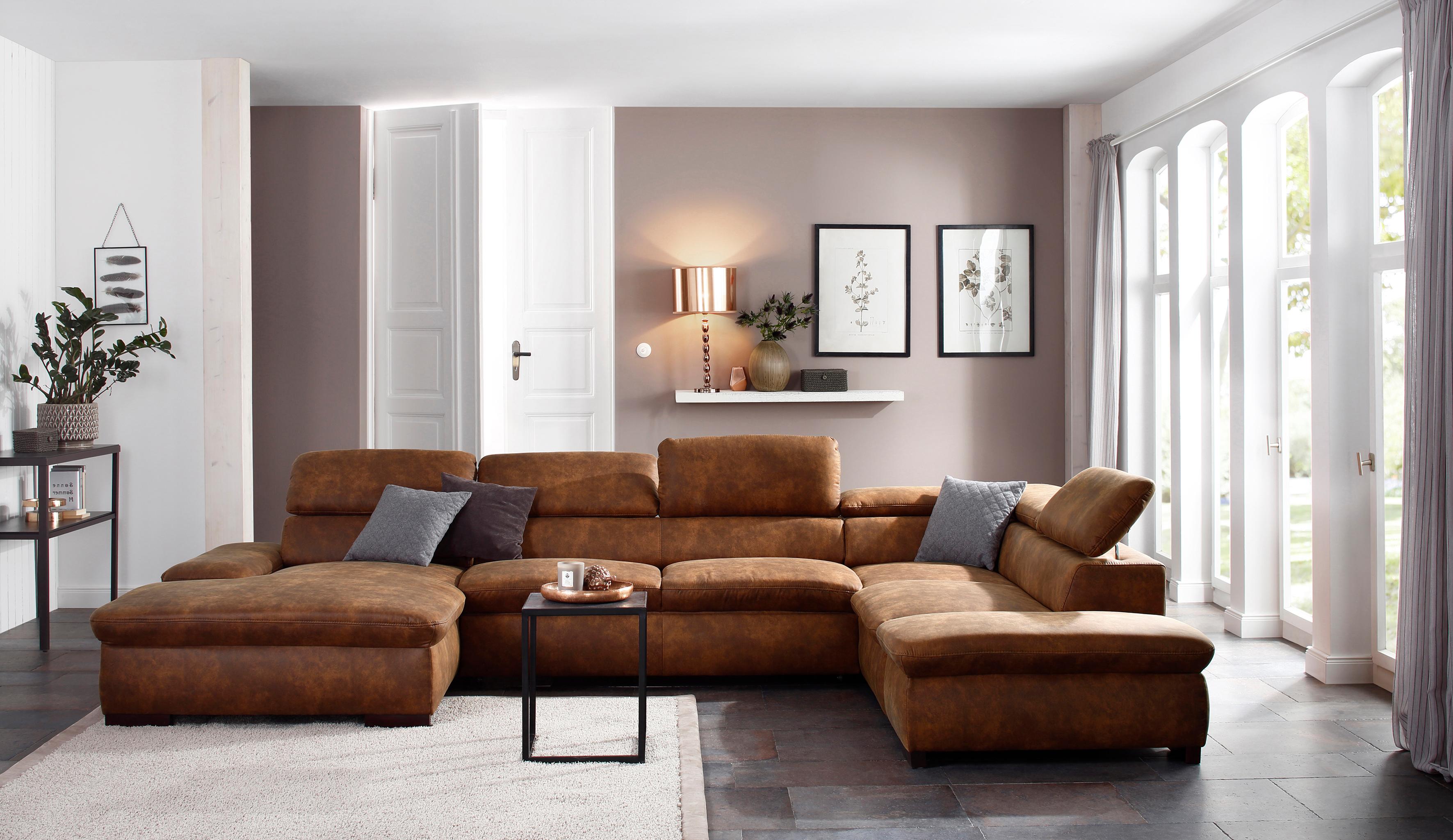 OTTO home Wohnlandschaft "Alberto U-Form, B: 350 cm, mit Kopfteilverstellung, XXL-Sofa" mit Schlaffunktion, Couch mit Lederoption