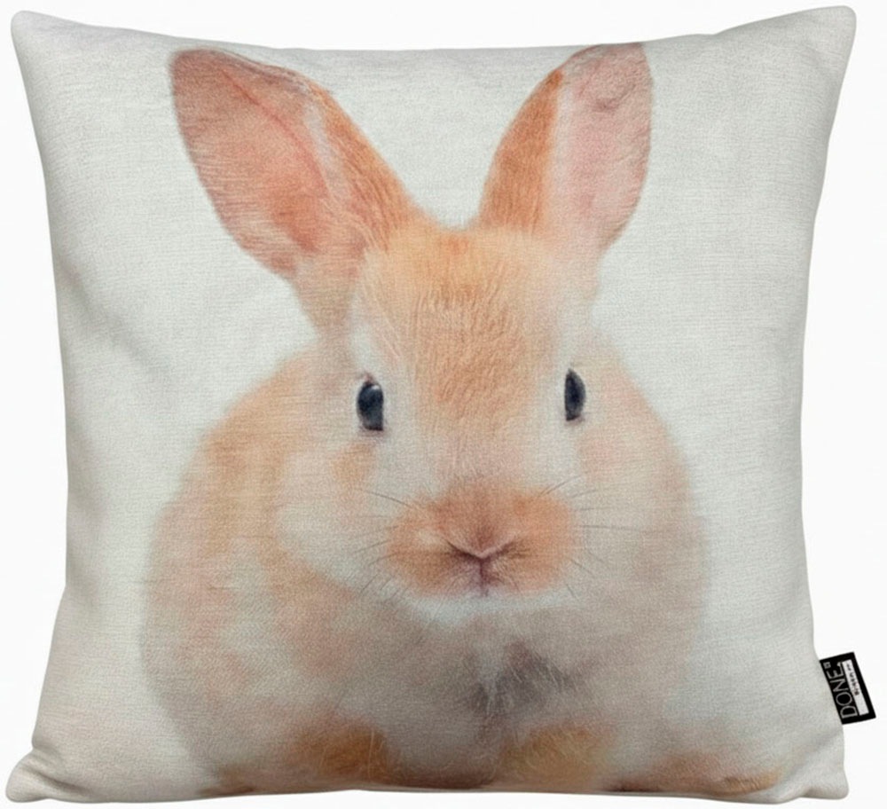 Dekokissen DONE., B:45cm L:45cmbeige, bedruckt, Polyester, Kinderzimmer, Dekokissen_Sitzkissen_Kissenhüllen, "BUNNY", Strapazierfähiger Textildruck,
