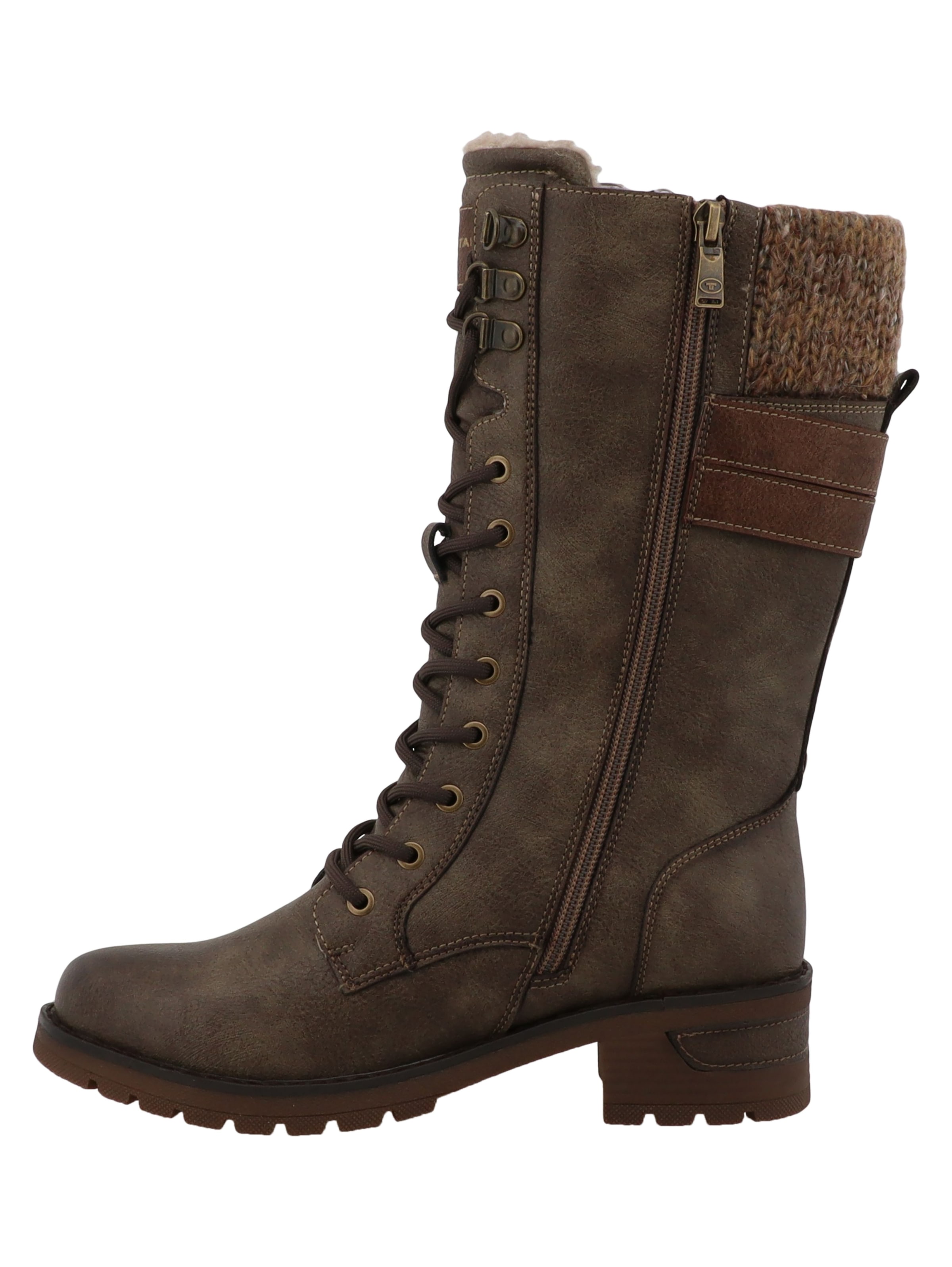 TOM TAILOR Winterstiefel  Blockabsatz, Schnürstiefel mit modischem Strickkragen