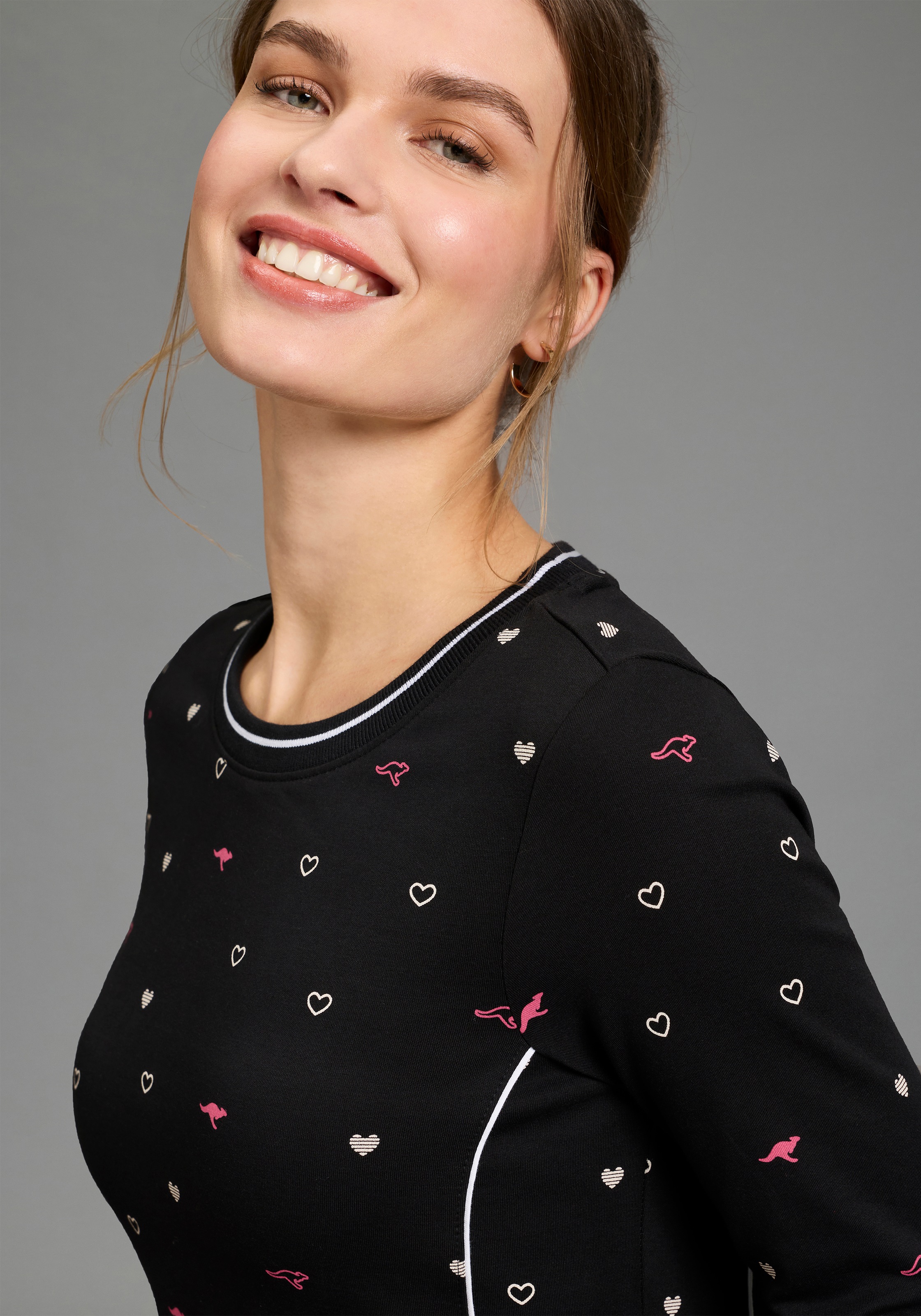 Thumbnail - KangaROOS Sweater, Langarm, figurbetont, aus Interlock-Baumwolle, mit Nahttaschen