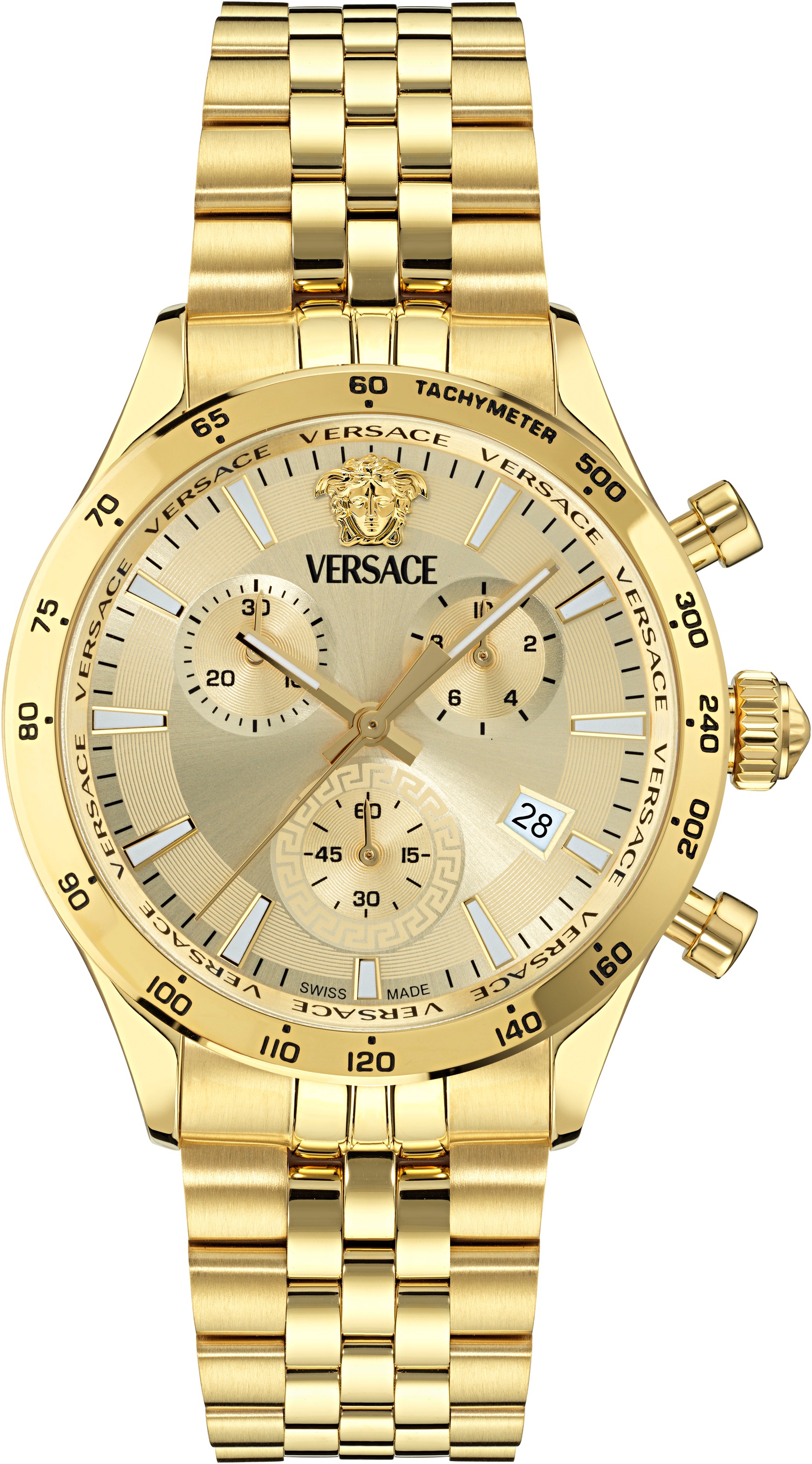 Versace Chronograph »HELLENYIUM CHRONO PETITE«, Quarzuhr, Armbanduhr, Herrenuhr,Swiss Made,Edelstahlband,Stoppfunktion