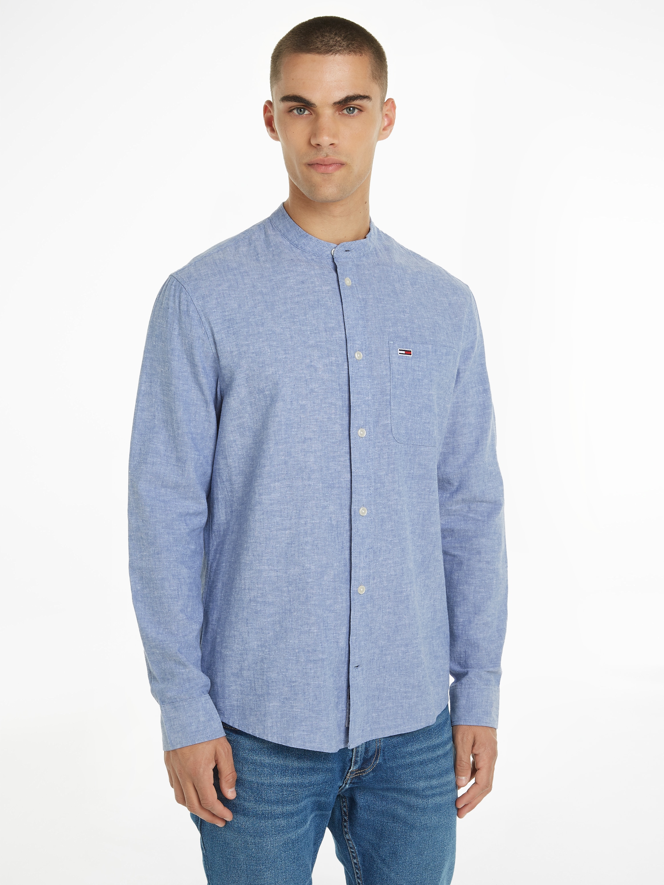 Tommy Jeans Langarmhemd "TJM REG MAO LINEN BLEND SHIRT", in melierter Optik