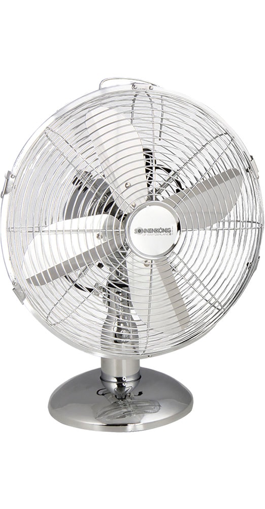 Sonnenkönig Tischventilator »Chrom 12, Leistung 35W, schwenkbar, laufruhig, Oszillation«, 3 Ventilationsstufen, hohe Effizienz, 4 Ventilationsblätter