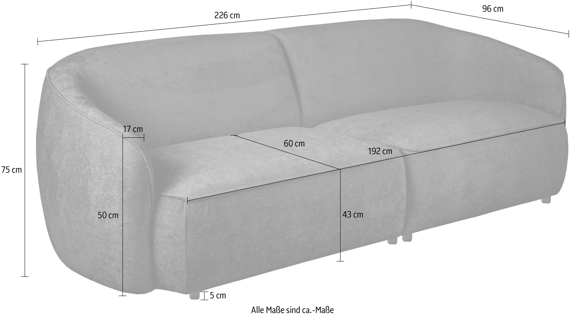 INOSIGN 3-Sitzer »Cosigo«, Breite 226 cm, 2 Chenille-Stoffe zur Auswahl, mit Kaltschaum