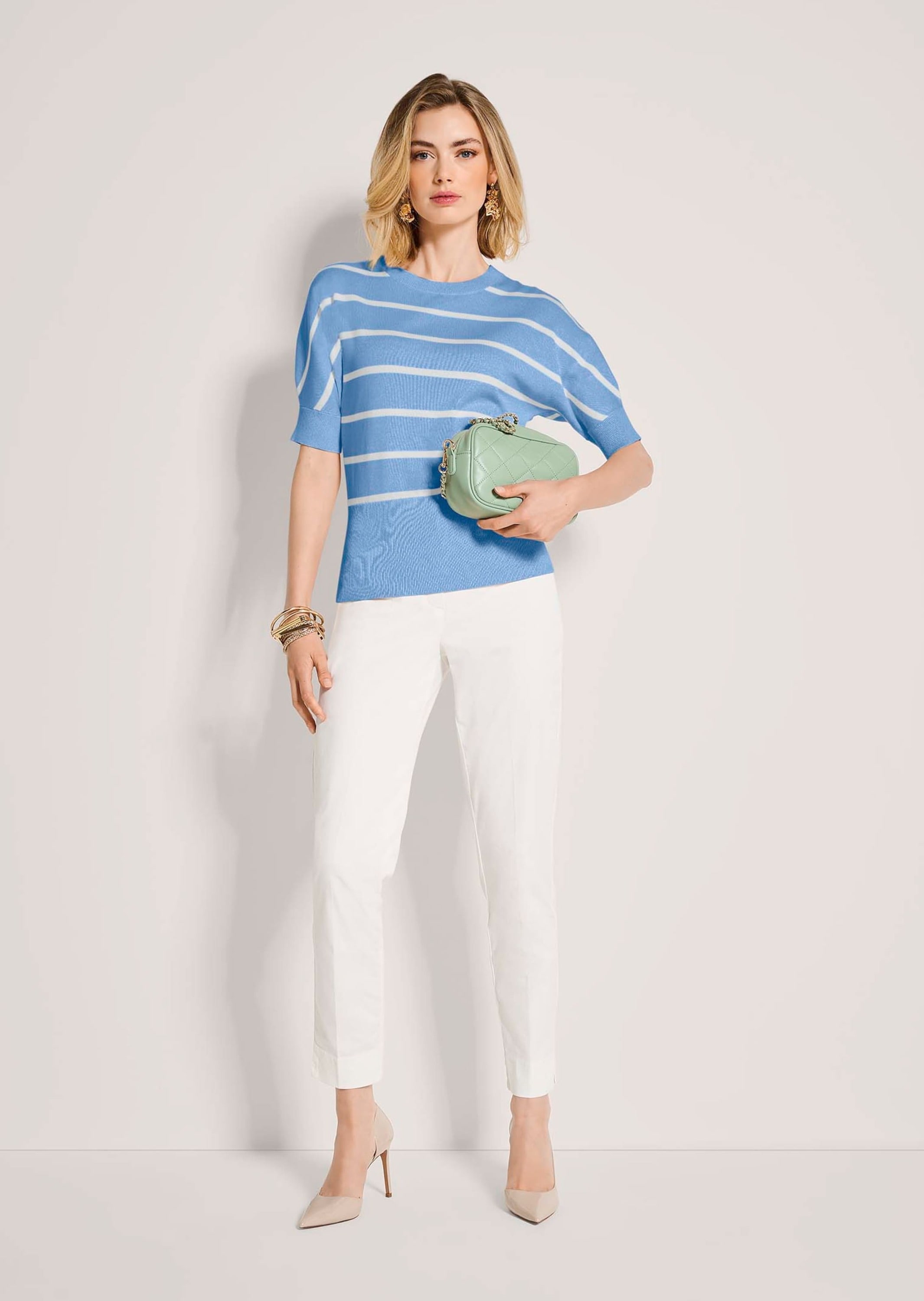 MADELEINE Longpullover »Strickpullover Ringelpullover im maritimen Look« hoher Saumbund