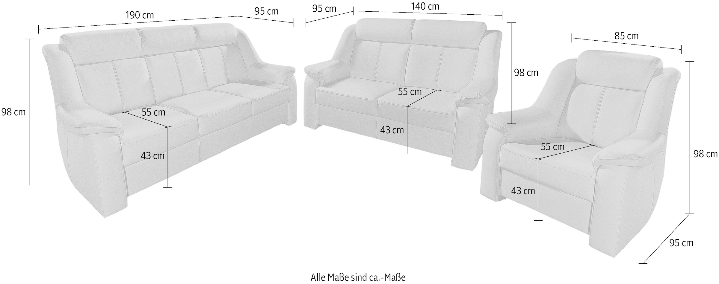 sit&more Polstergarnitur »Basel«, Set, bestehend aus 3-Sitzer + 2-Sitzer + Sessel