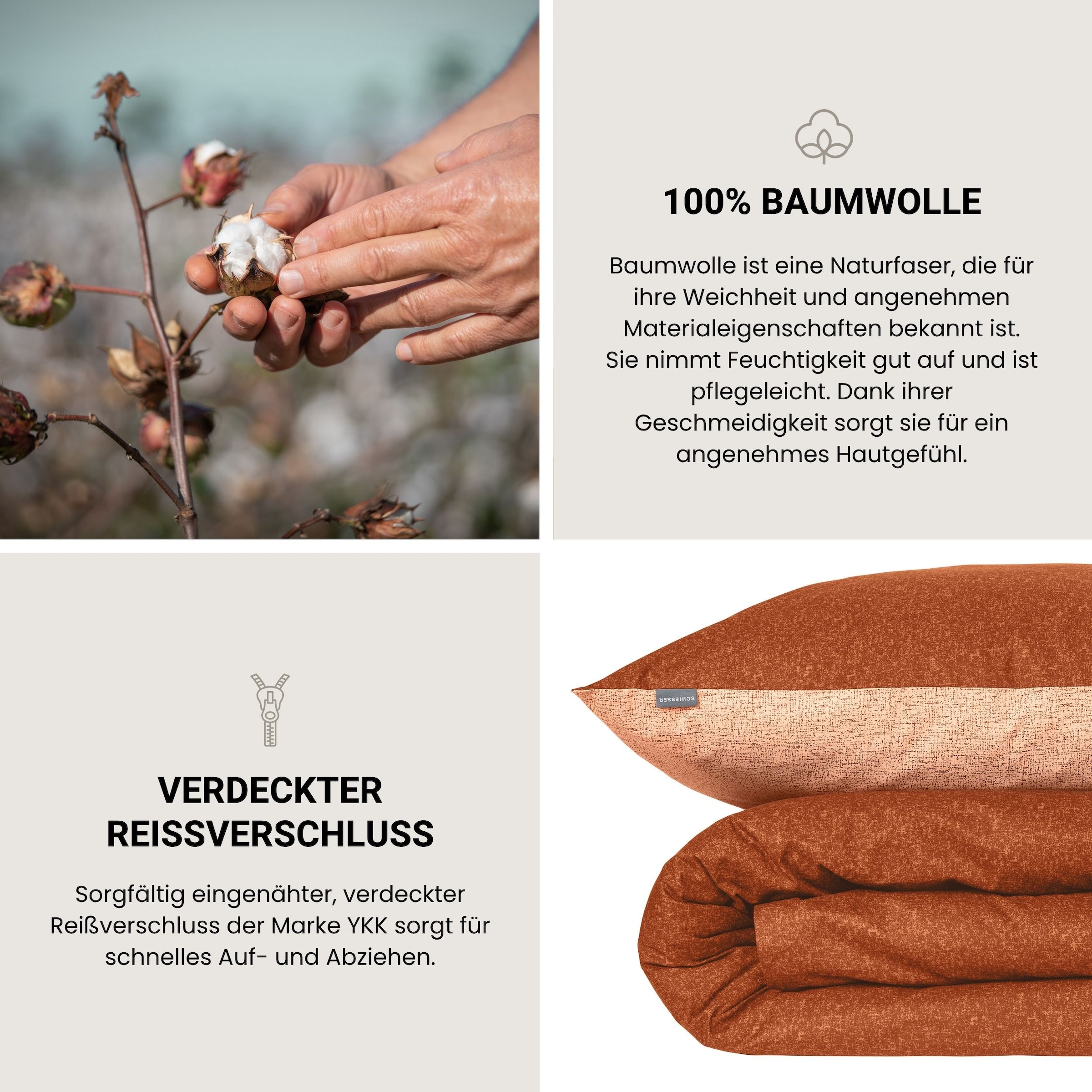 Schiesser Wendebettwäsche »Vinnie aus weicher Baumwolle mit edlem Melangeeffekt« 2 Stk. OEKO-TEX® MADE IN GREEN-zertifiziert