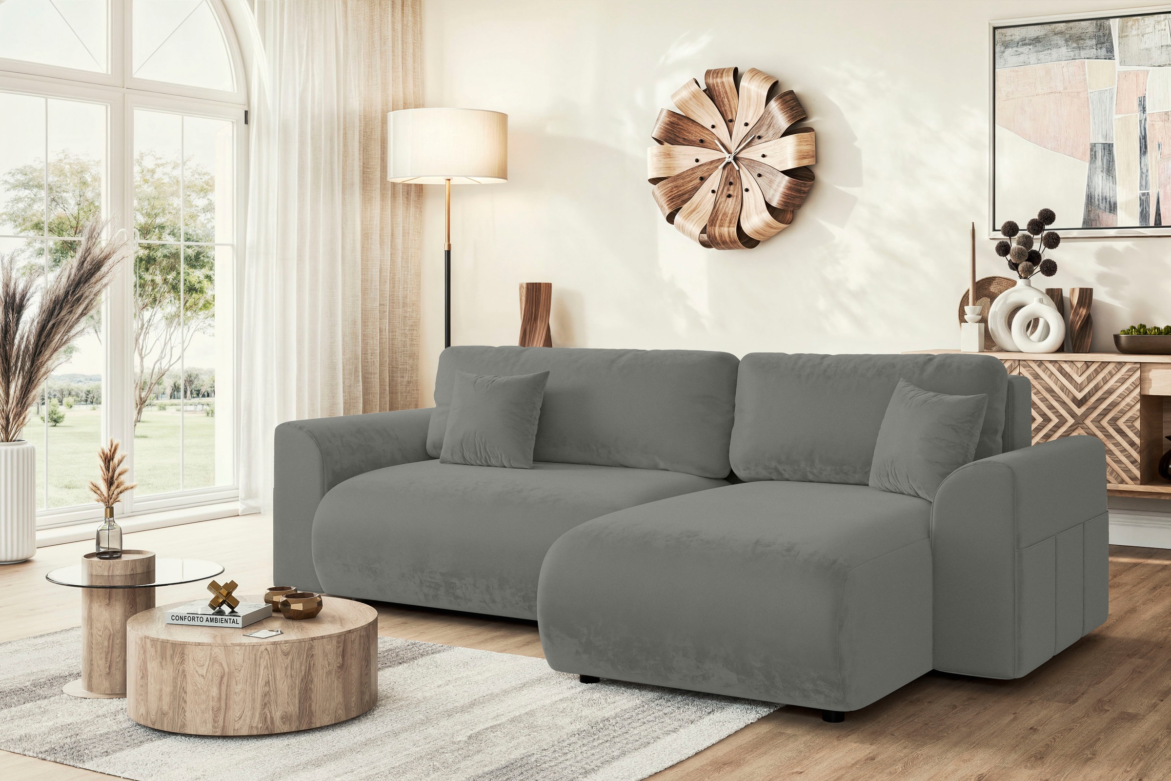 Home affaire Ecksofa "VasbySuyal Schlafsofa 235cm L-Form mit Recamiere beidseitig montierbar" Designsofa mit Bettfunktion und Bettkasten, Maße B/T/H: 235/138/80 cm