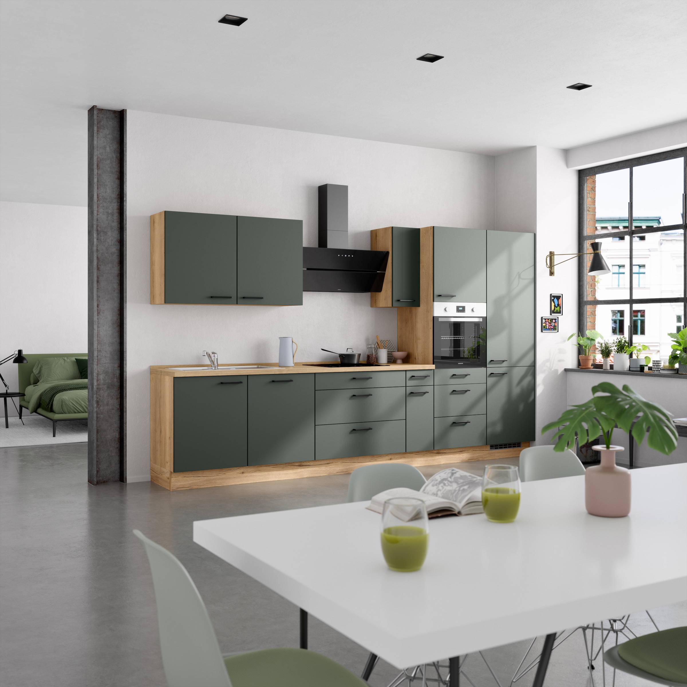 nobilia® Küchenzeile »"Easytouch II", NEU: individuell anpassbar mit gratis Profi-Beratung« vormontiert, Breite 360 cm, Ausrichtung wählbar, wahlw. mit E-Geräten