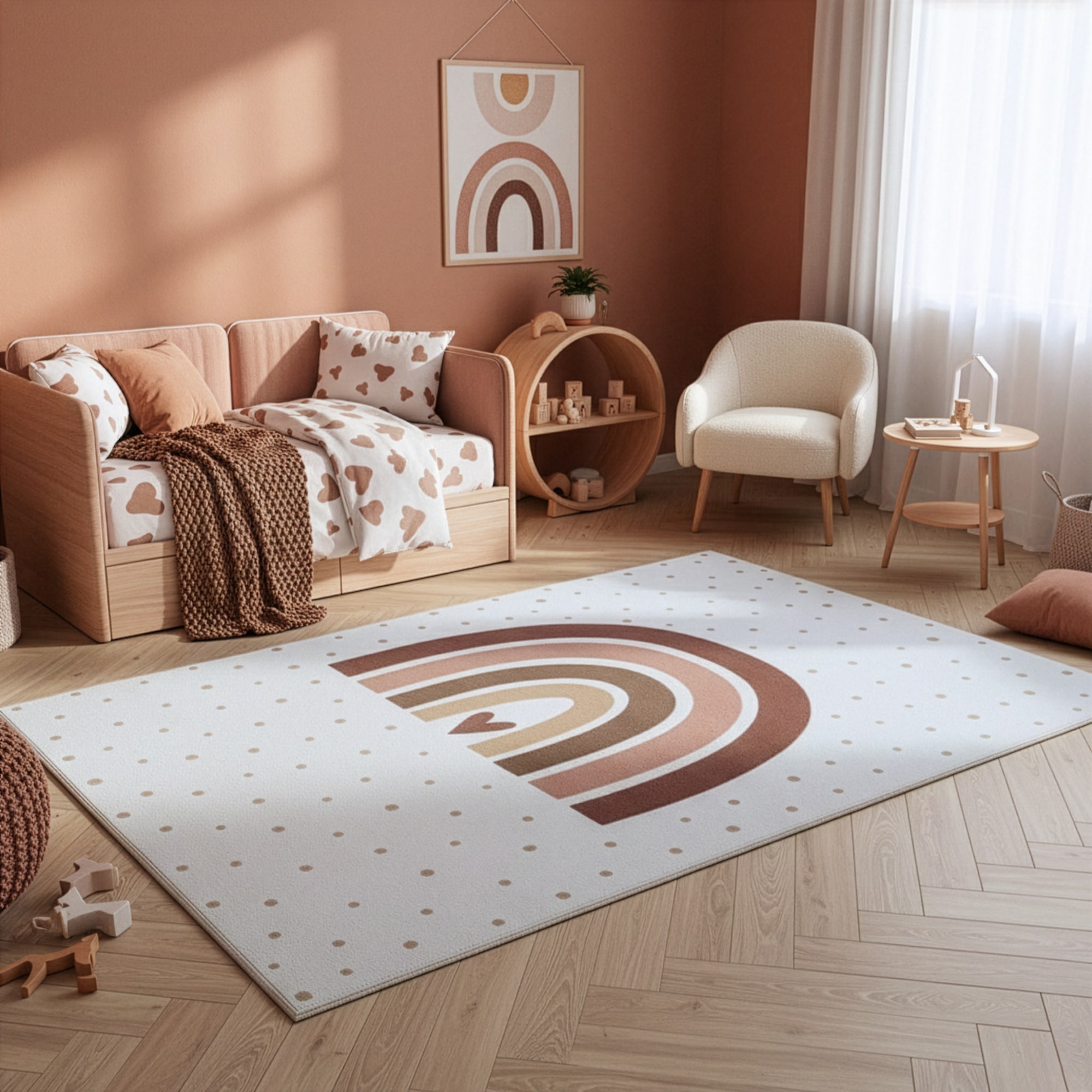 Ayyildiz Teppiche Kinderteppich "COCO 1132, auch in rund erhältlich" rechteckig 8 mm Höhe Waschbar bei 30 C, rutschhemmend, OEKO-TEX zertifiziert, Regenbogen