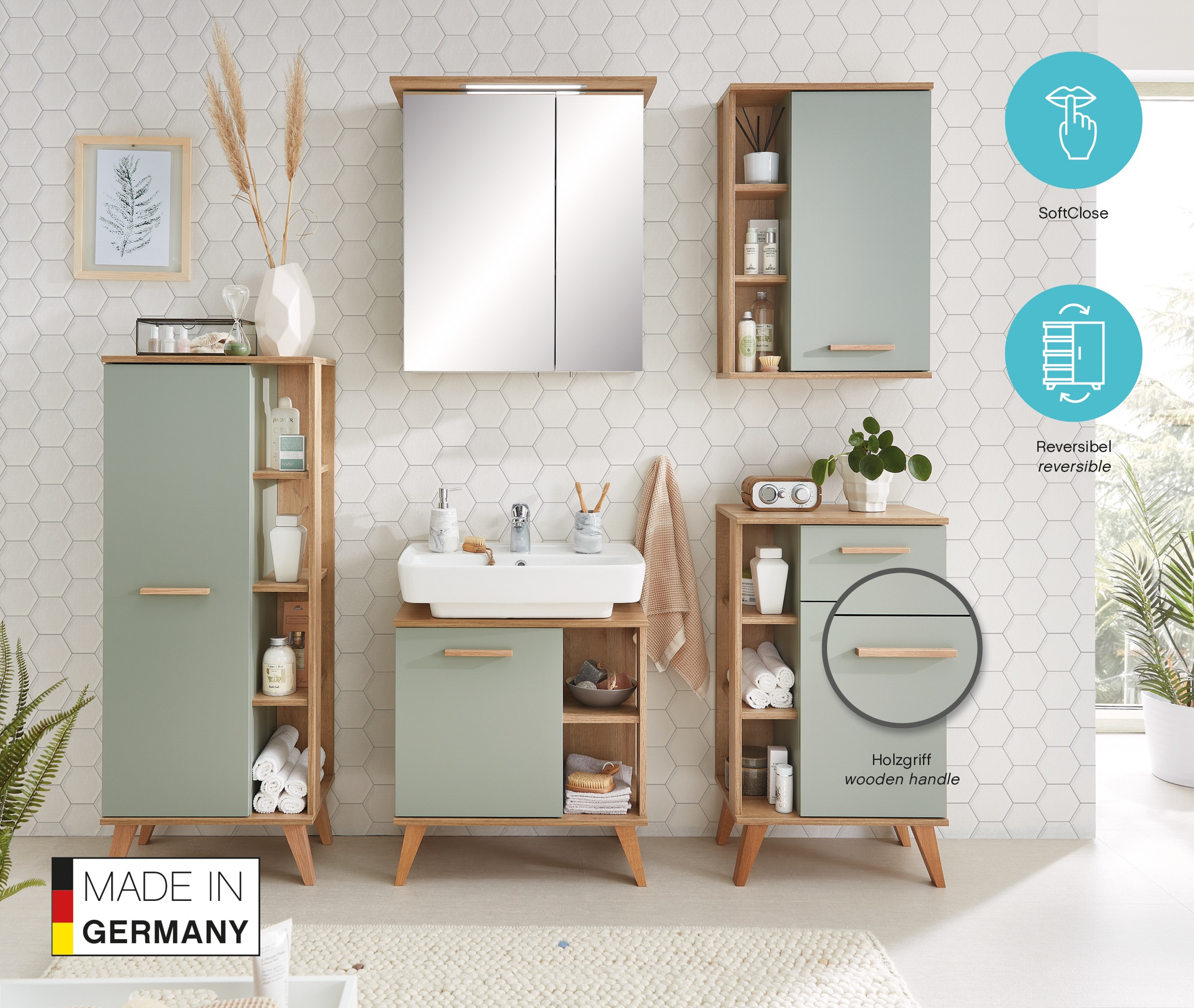 Thumbnail - Saphir Badmöbel-Set "Quickset 2-teilig, Waschbeckenunterschrank mit LED-Spiegelschrank" 2 Stk. tlg.