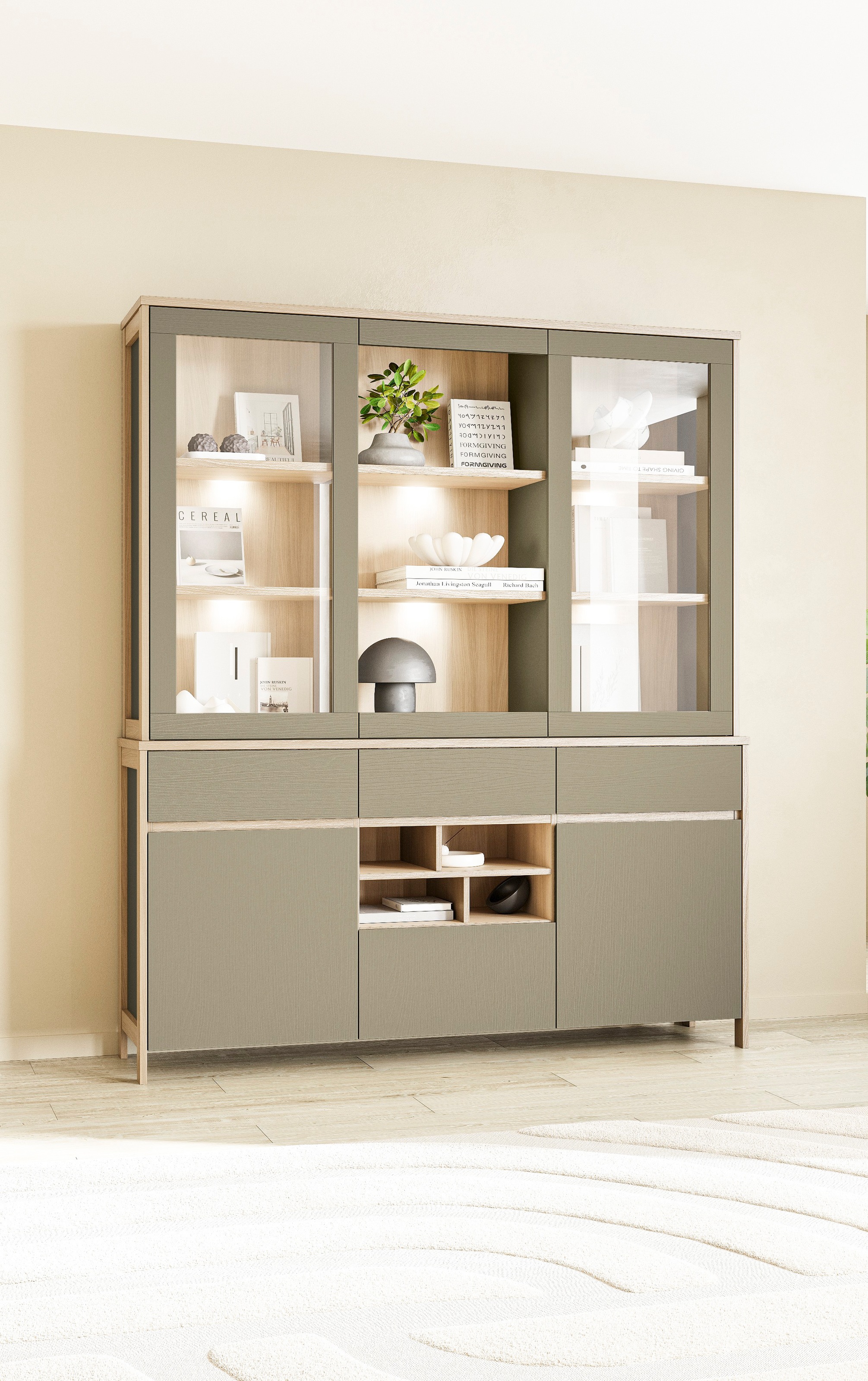 Home affaire Buffet »Stranda, Hochschrank im Scandi-Style, moderner Schrank«, Rahmenoptik, ausreichend Stauraum, vielseitig einsetzbar, 164 cm breit