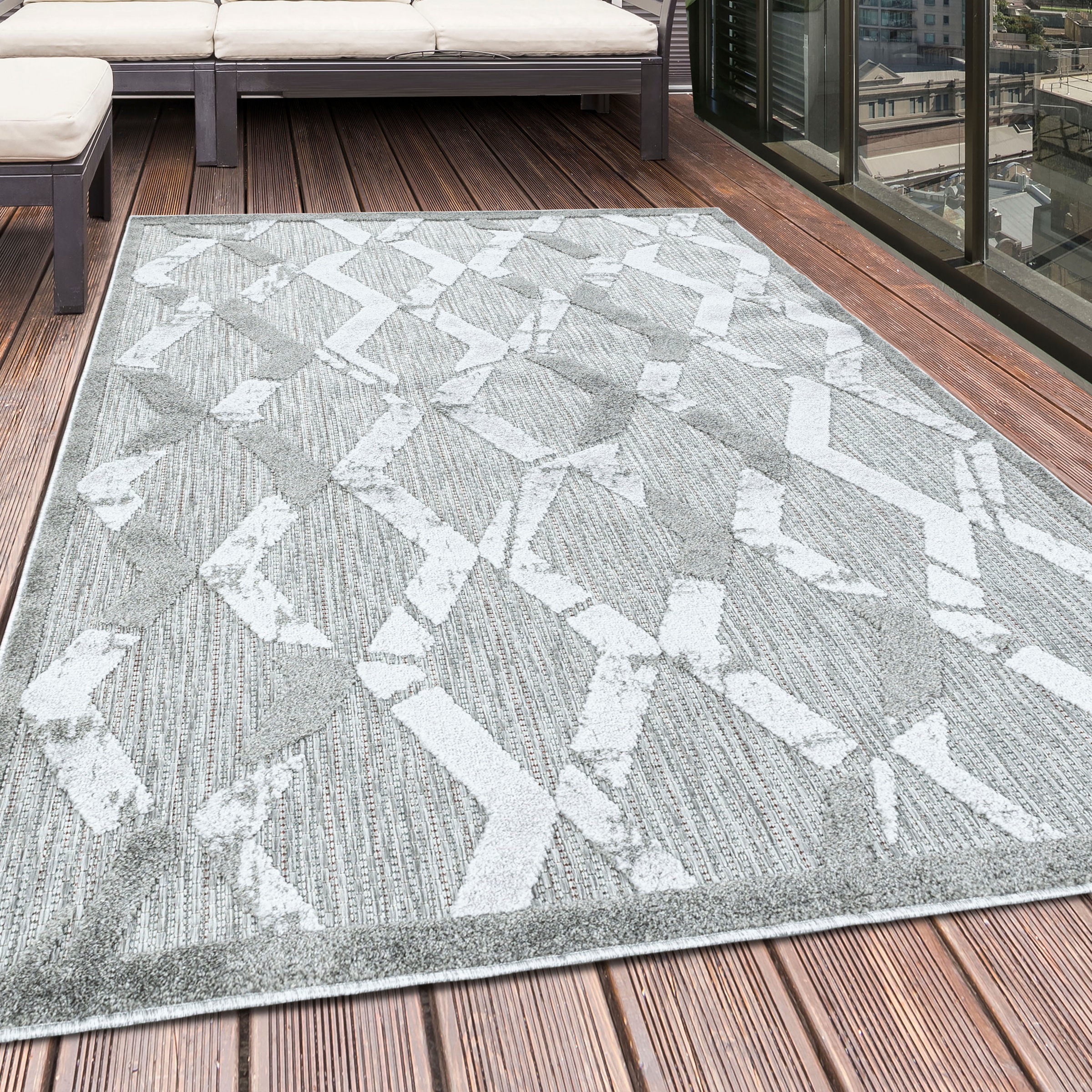 Ayyildiz Teppiche Outdoorteppich "BAHAMA 5158" rechteckig 8 mm Höhe Läufer, Flachflor mit Hoch-Tief-Struktur, In-und Outdoor geeignet