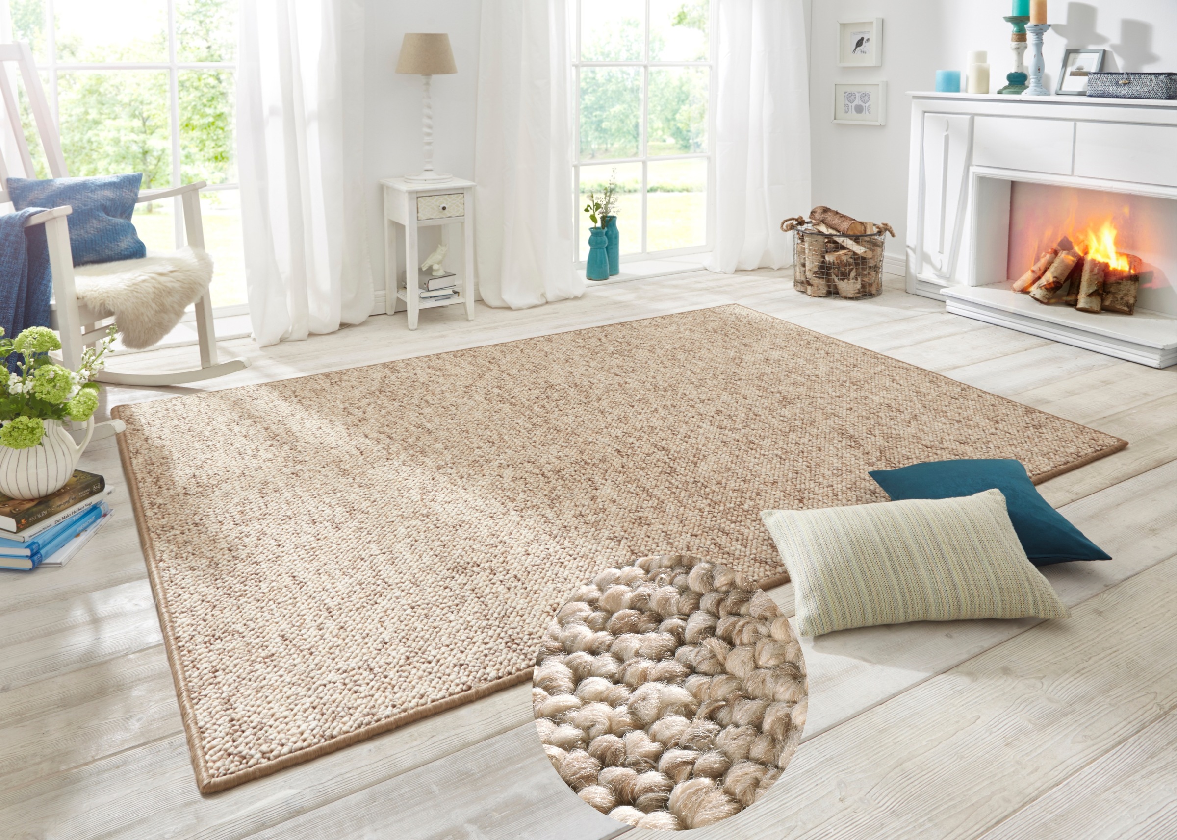 Teppich HANSE HOME "Wolly 2" Gr. 12, beige (beige, braun), B:80cm H:12mm L:200cm, Kunstfaser, Teppiche, Teppich, Flachgewebe, Läufer, Skandi, Woll-Optik, Esszimmer, Wohnzimmer, Flur