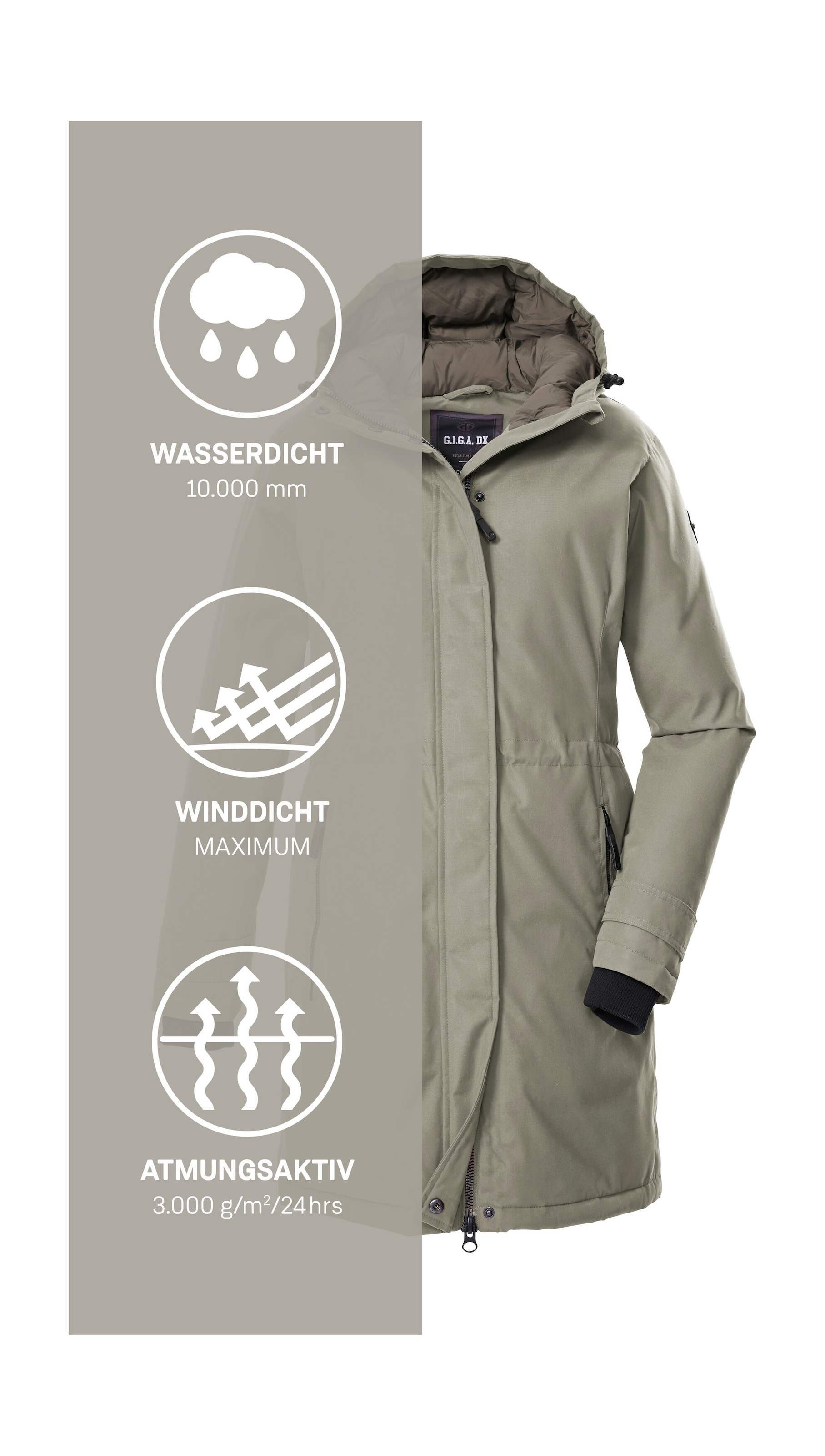 G.I.G.A. DX by killtec Parka »GW 22 WMN PRK«, Funktionsparka: wasserdicht, atmungsaktiv, 2-Wege-Reißverschluss