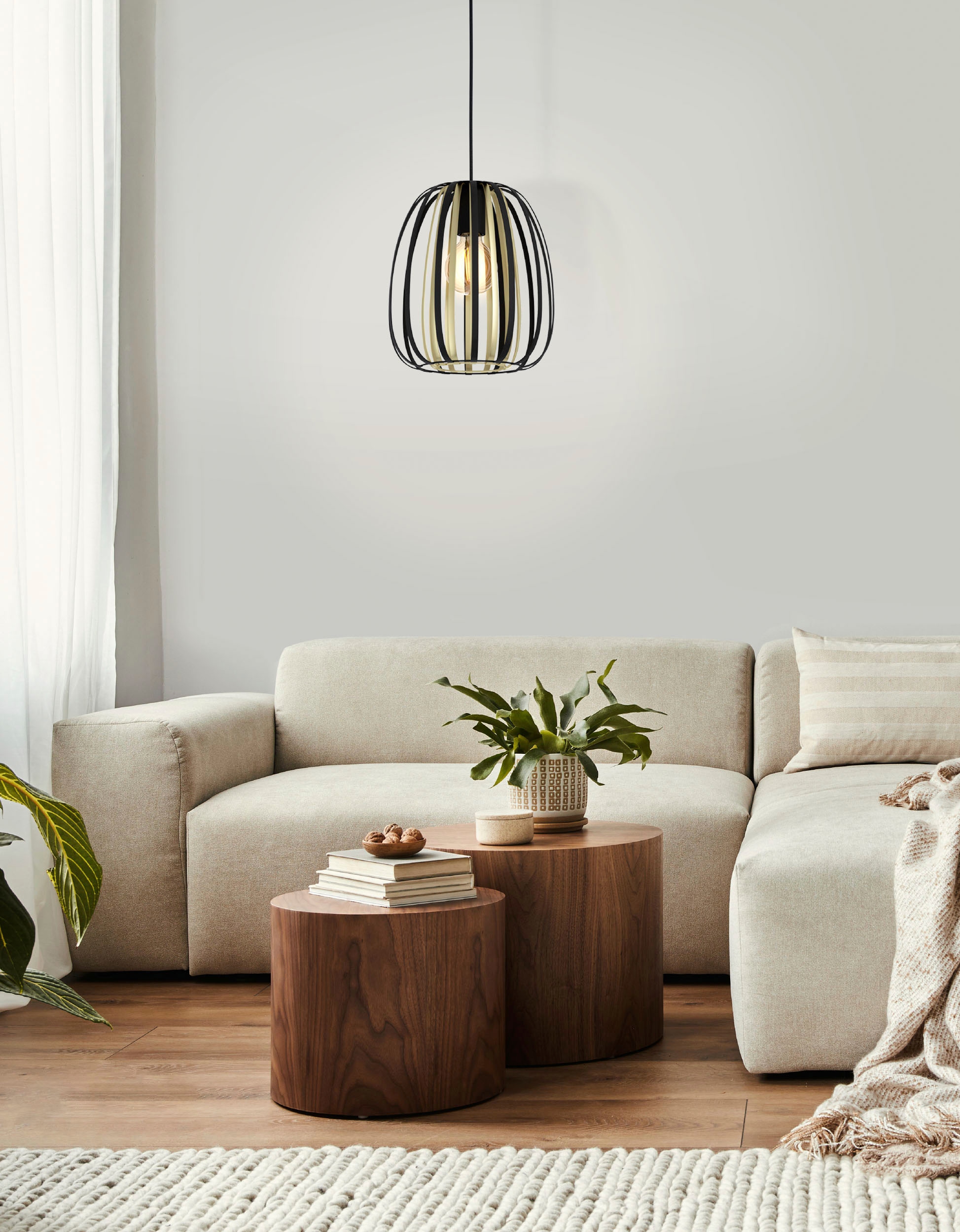 EGLO Hängeleuchte »ENCINITOS Pendellampe, Stahl, E27, IP20, Hängelampe, Vintage, Lampe«, Leuchtmittel E27 | Leuchtmittel wechselbar-ohne Leuchtmittel, Hängeleuchte, H110 x Ø25,5 cm, schwarz, gold, 1X40W exkl.