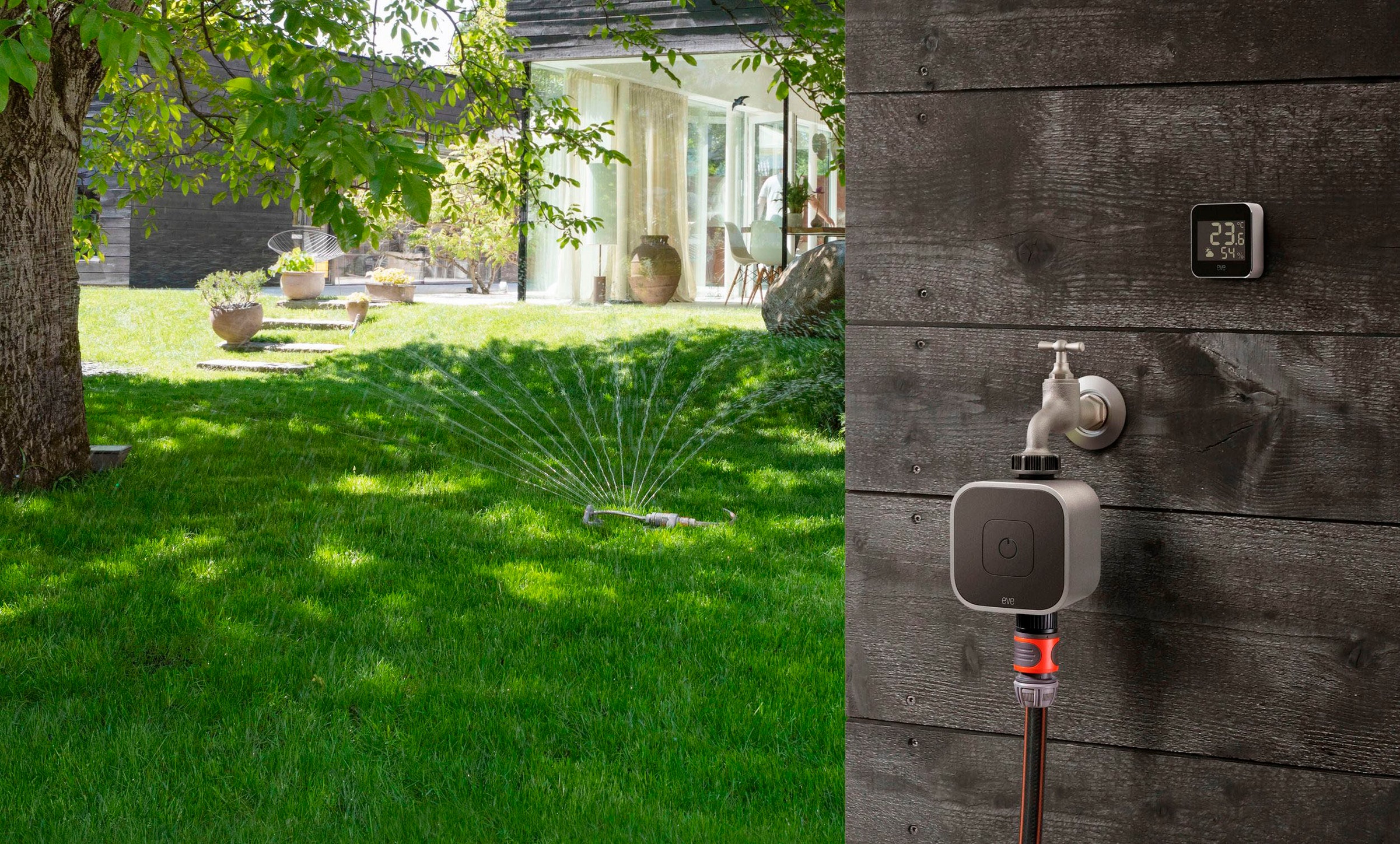 EVE Bewässerungscomputer »Aqua (HomeKit) + Schlauchverbinder 2-Wege-Verteiler«, (Packung)