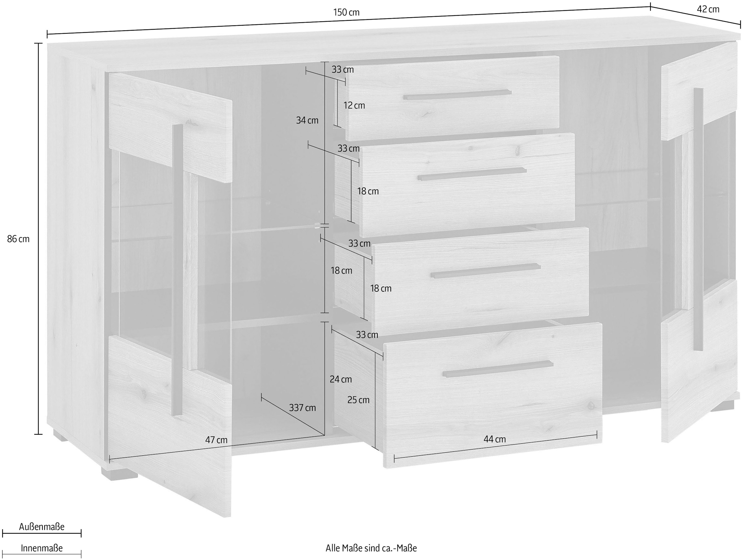 INOSIGN Sideboard »Cantara, moderner Schrank, Kommode in Eiche Evoke oder weiß«, schwarze Stangengriffe, ausreichend Stauraum, vielseitig einsetzbar