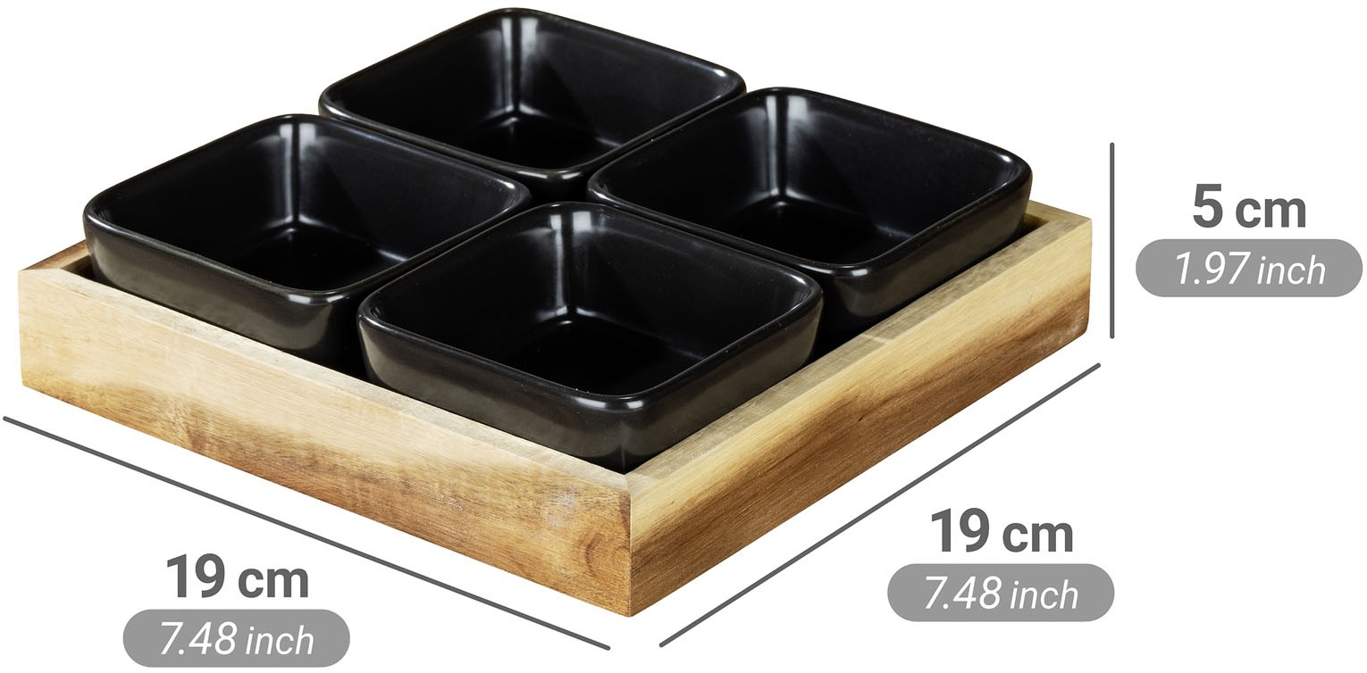 WENKO Dipschale »Modell Elo« 5 tlg. aus Massivholz Schale aus Keramik; Tablett aus Akazienholz