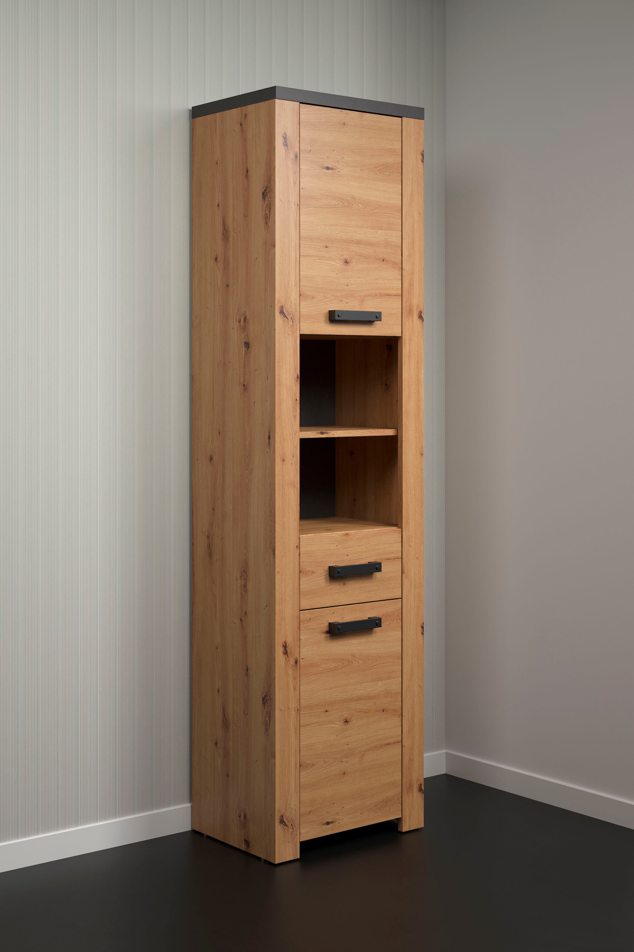 Home affaire Hochschrank »Ambres«, (1 St.), Badschrank in matter Echtholzoptik - Maße (B/T/H) 53/35/196 cm