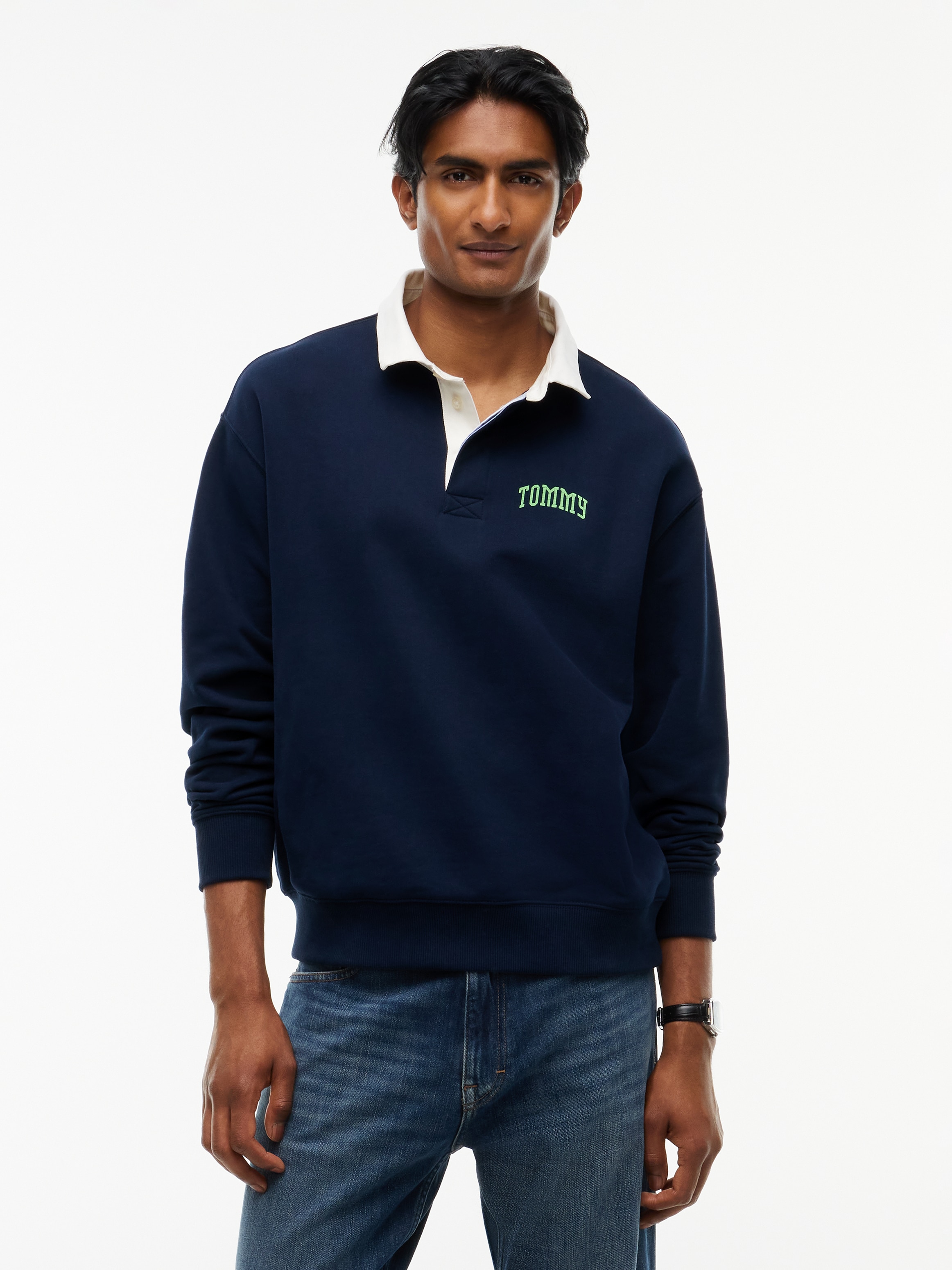 Tommy Jeans Sweatshirt "TJM RLX TOMMY RUGBY EXT", aus Baumwoll-Terry, Polokragen, Relaxed Fit