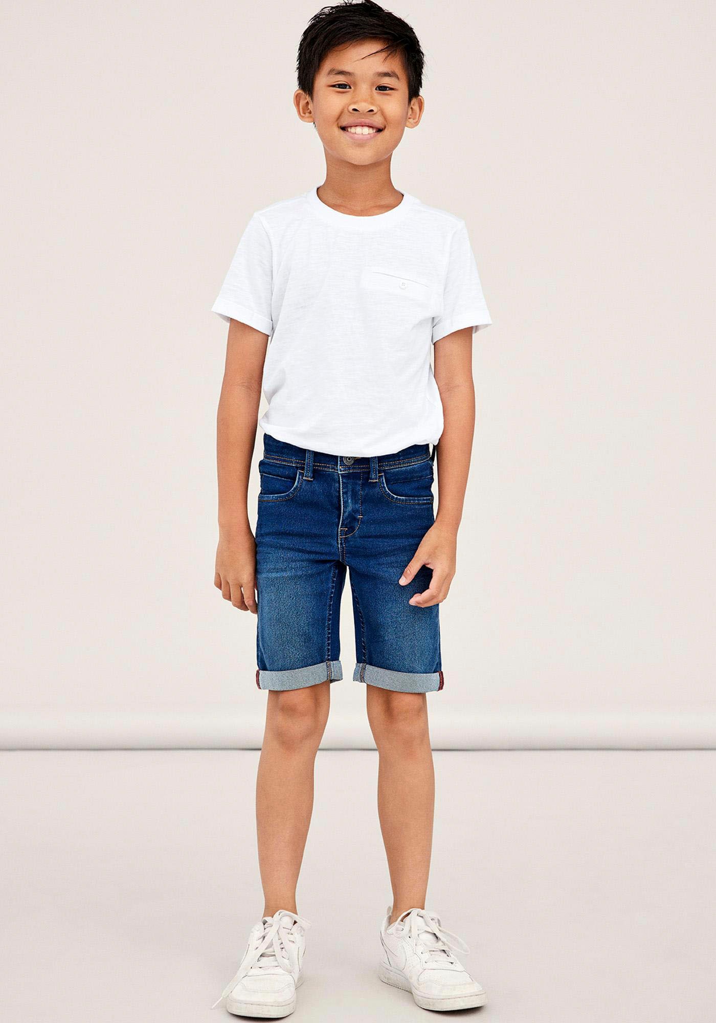 Name It Jeansshorts "Nkmsilas Slim Dnm L Short" Baumwollmischung, Stretch, Umschlagsaum