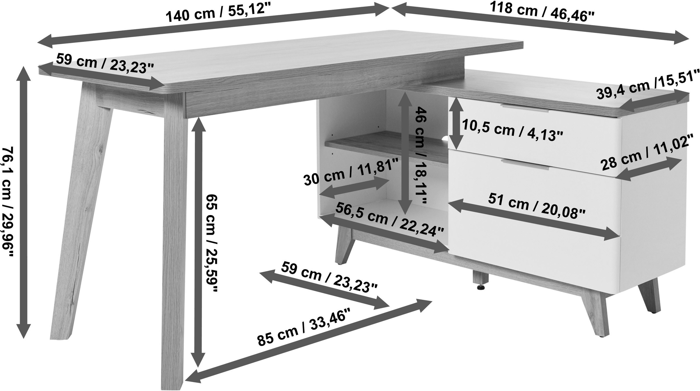 Jahnke Eckschreibtisch »LIBRE-D 240 E«, wechselseitig montierbar