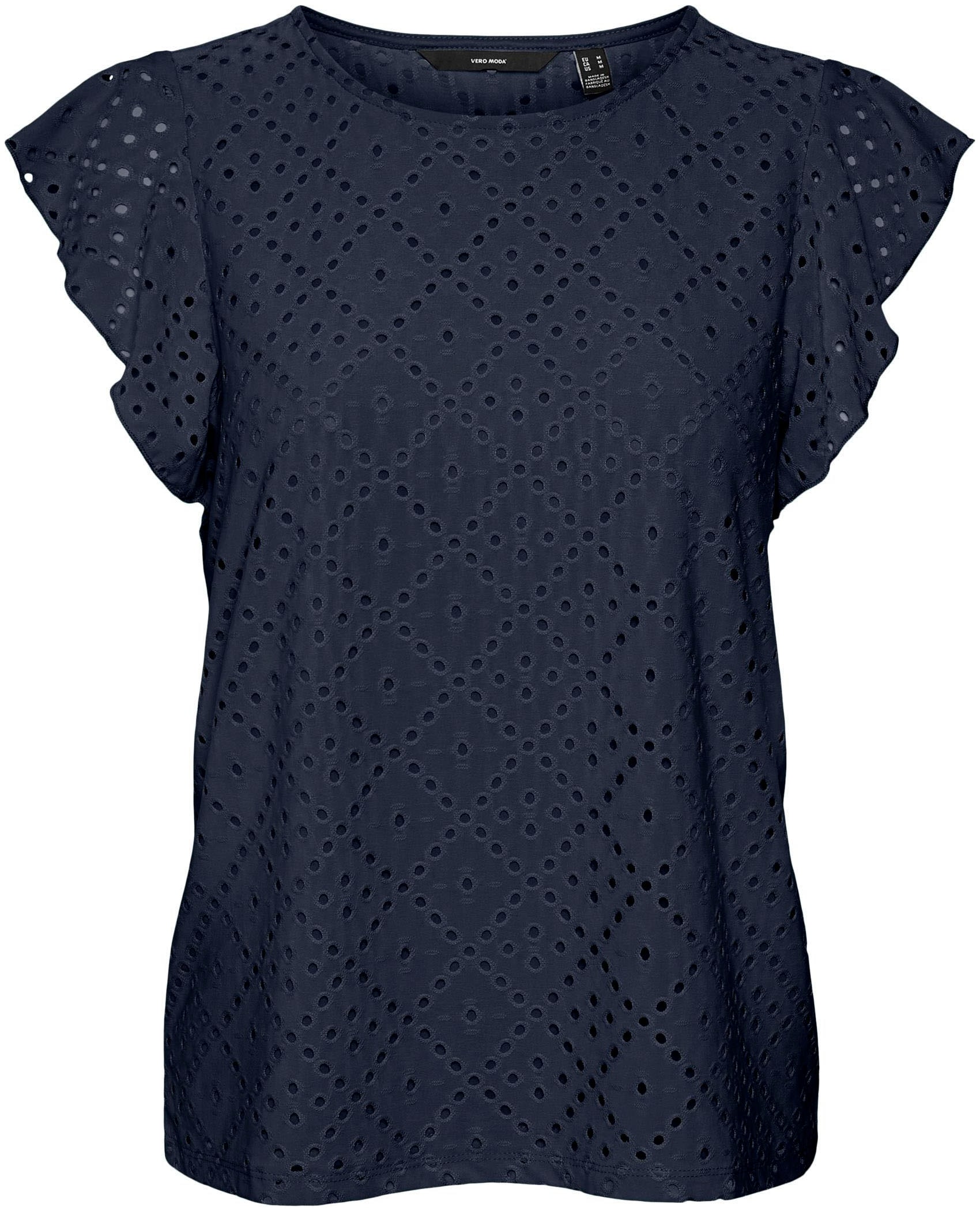 Vero Moda Rundhalsshirt »VMTASSA SL FRILL TOP NOOS« Materialmix, loose fit