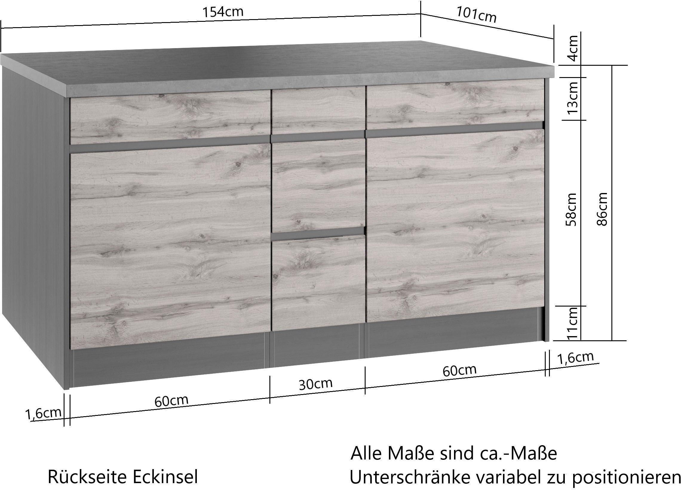 KOCHSTATION Winkelküche »KS-Riesa«, Stellbreite 490/153 cm, wahlweise mit Induktionskochfeld