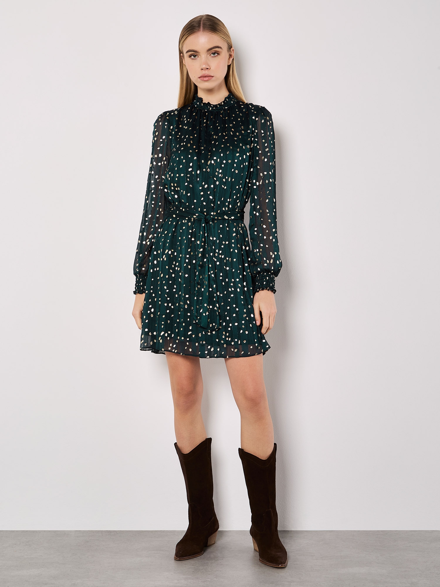 Apricot Minikleid »Plisseekleid« Stoffgürtel, 2 tlg. mit Punkten