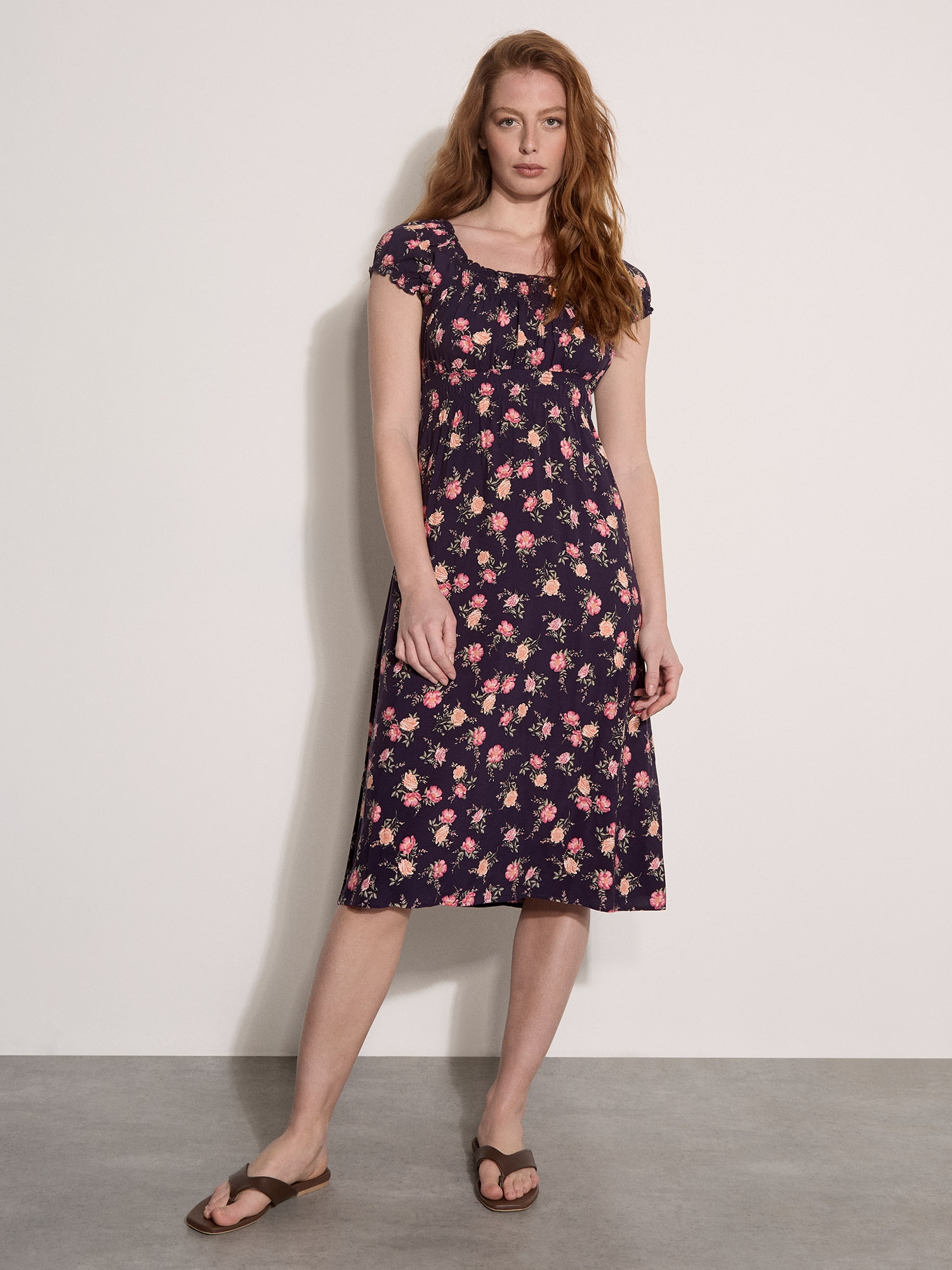 Apricot Midikleid "Vintage Milkmaid Midikleid" mit Smokdetails