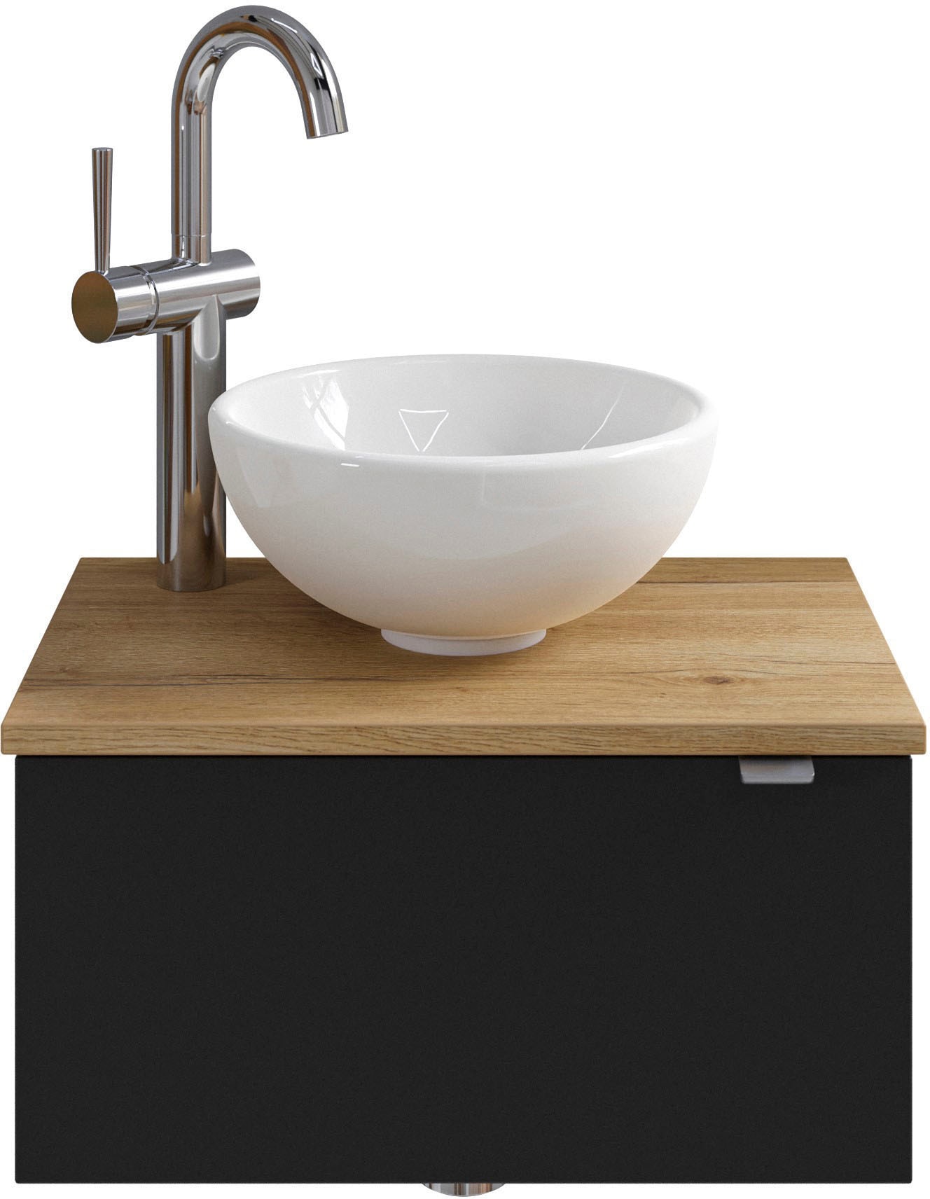 Saphir Waschtisch "Serie 6915 Waschschale mit Unterschrank für Gästebad, Gäste WC" Keramik-Aufsatzbecken, Waschtischplatte, Waschtischunterschrank, 3 Stk. tlg. 51 cm breit, 1 Tür, Waschtischplatte, kleine Bäder, ohne Armatur