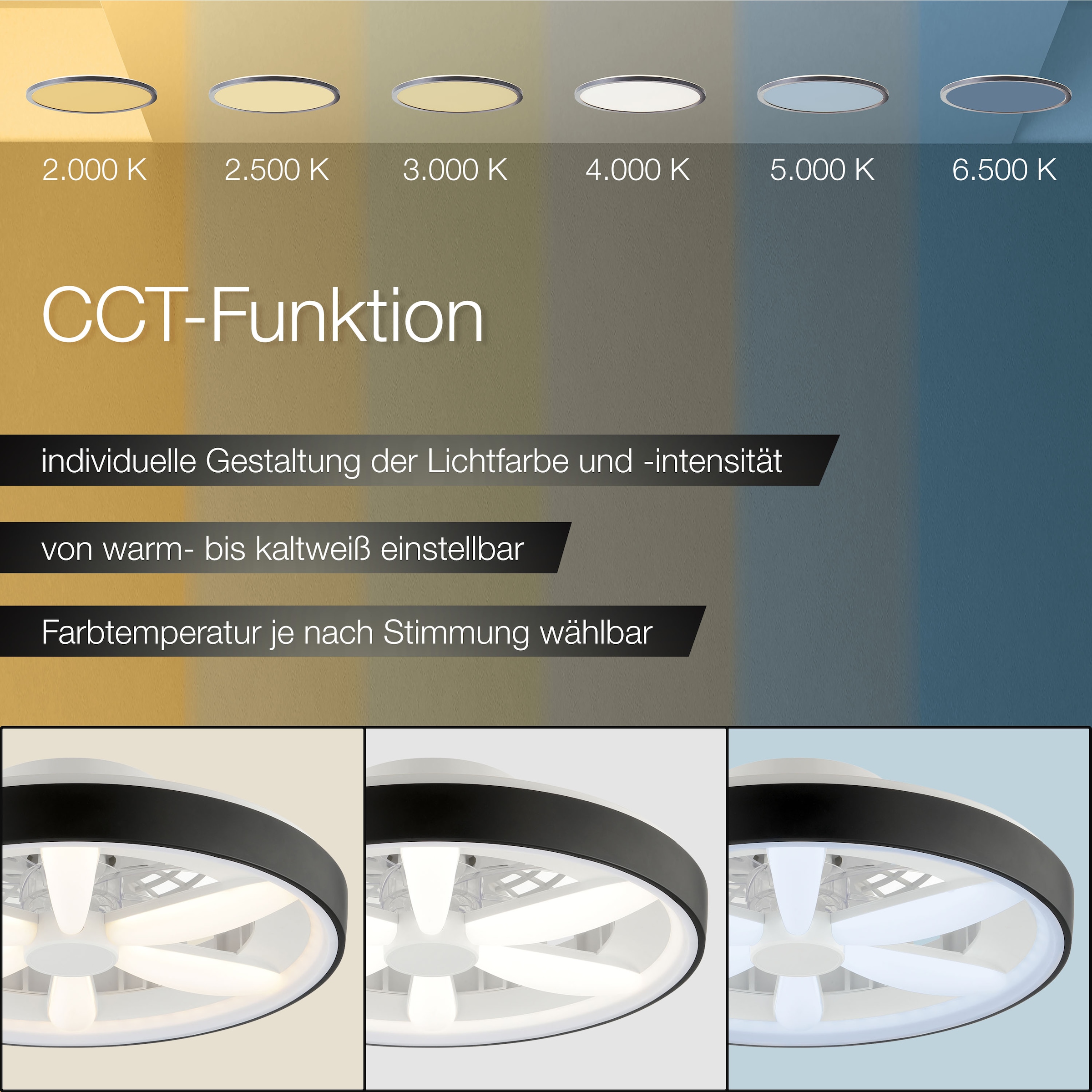 Brilliant LED Deckenleuchte »Gaiano« 1 Stk. warmweiß - kaltweiß Ø 48cm mit Ventilator, 6400 lm, dimmbar, RGB, 2700-6500 K