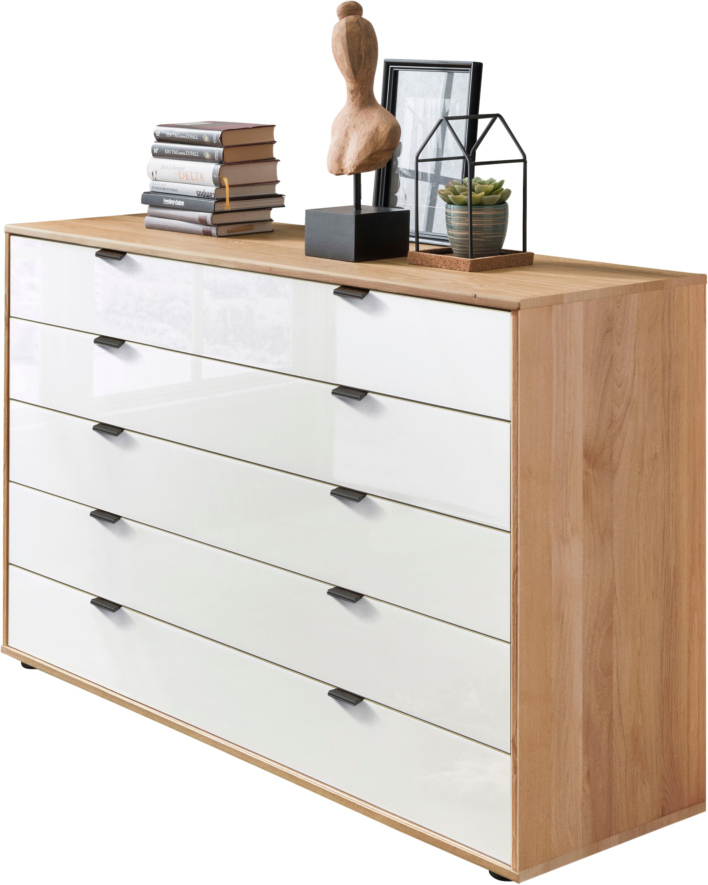 WIEMANN "Cardiff Sideboard, Wäscheschrank, teilmassiv Erle, mit Schubladen" Glas- oder Massivholzfront, verschiedene Breiten, MADE IN GERMANY, Schubkästen inklusive Selbsteinzug und Dämpfung