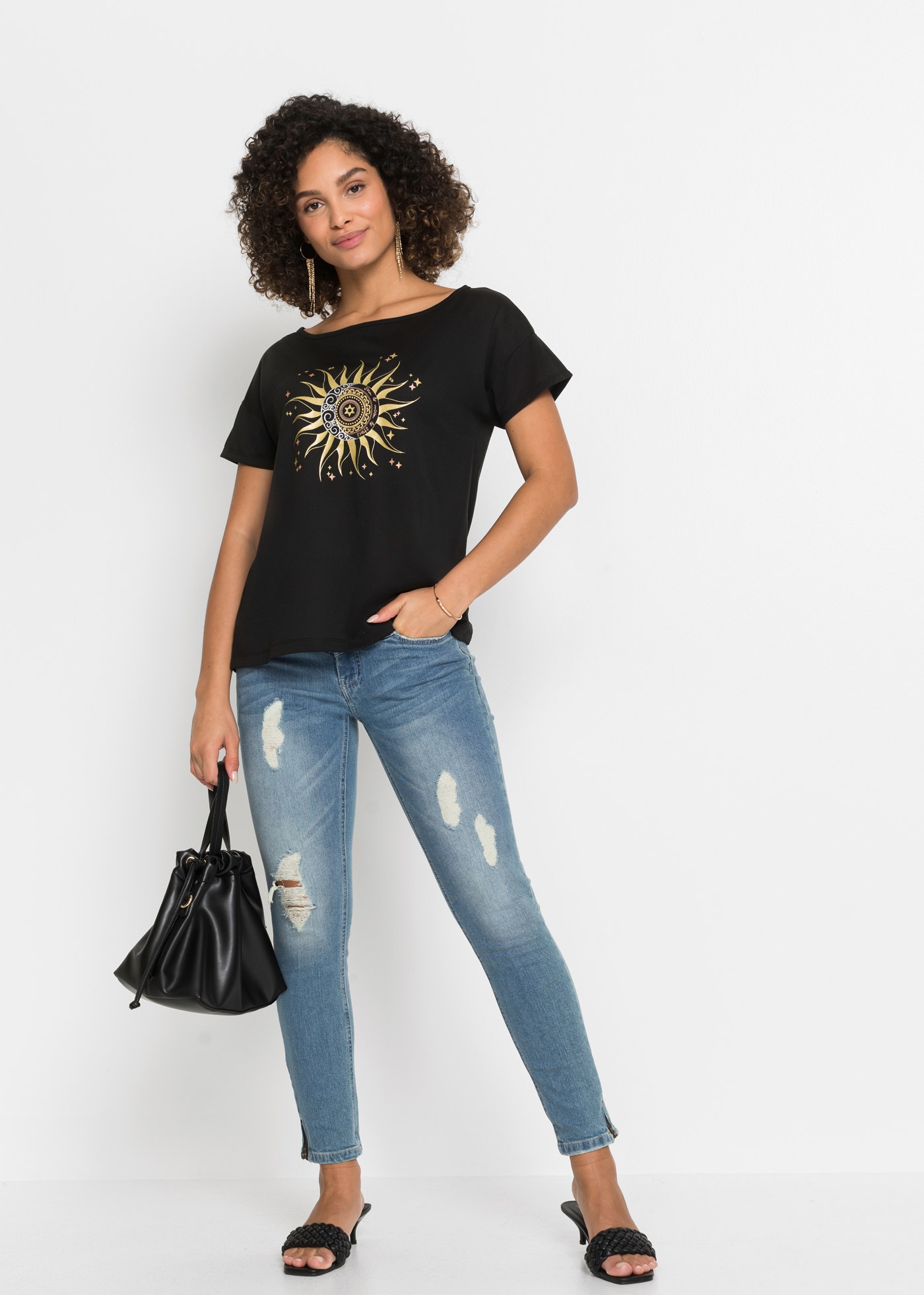 bonprix T-Shirt »Shirt mit Metallic-Druck« Shirt mit Metallic-Druck