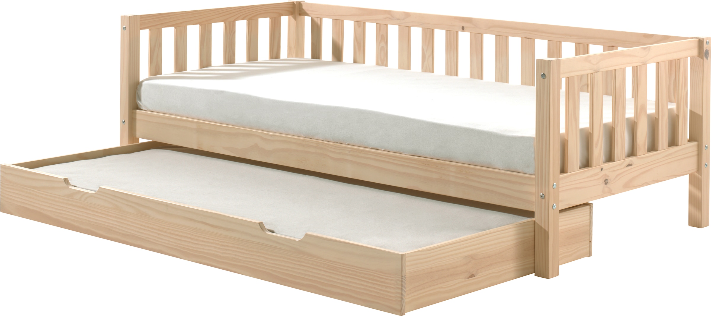 Vipack Einzelbett, (Made in Europe), Sprossenumrandung, Liegefläche 90x200 cm, in Milky Pine oder Weiß