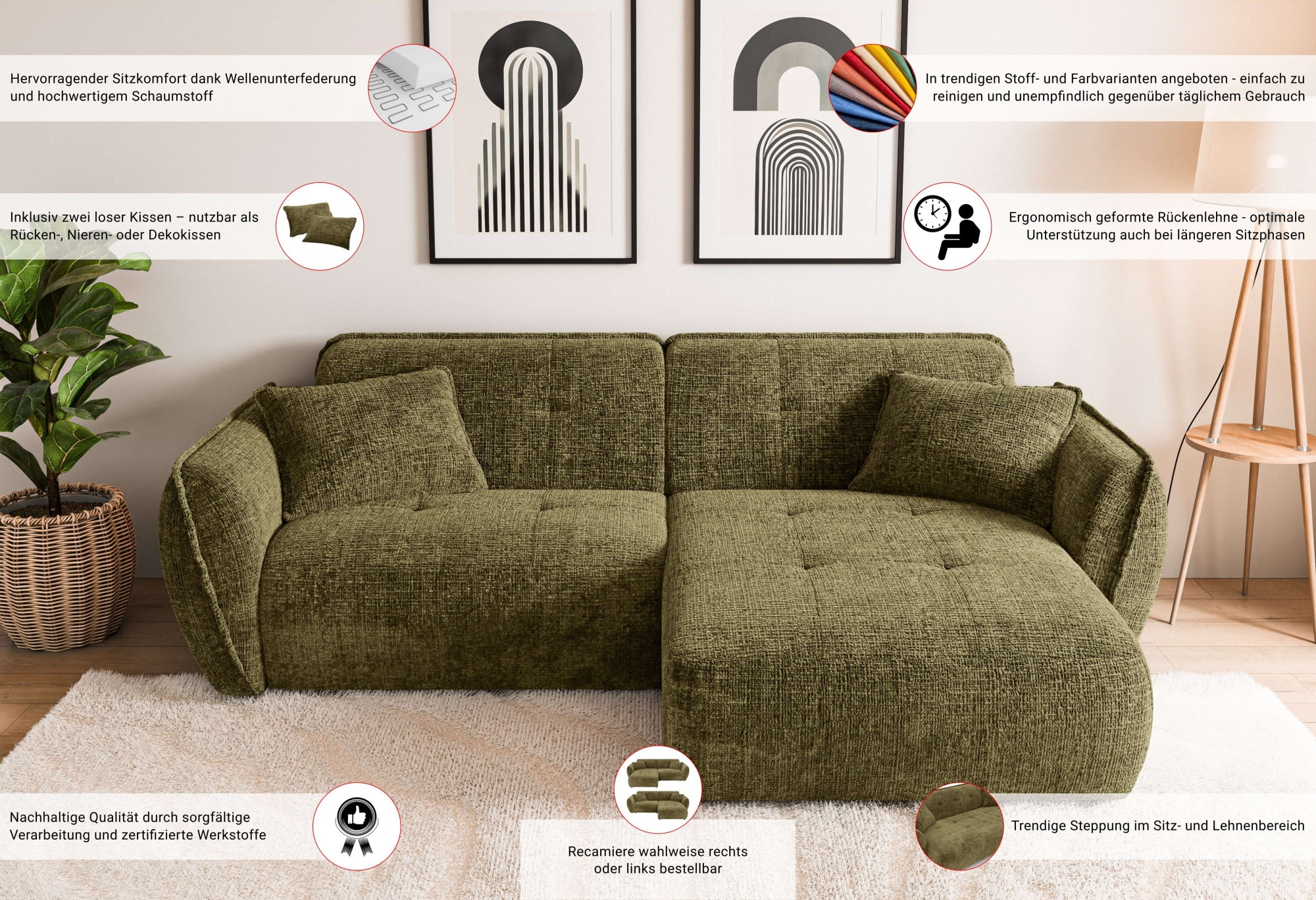 Thumbnail - Home affaire Ecksofa "MIRELDA L-Form mit Steppungen, Recamiere rechts/links, Breite 253 cm"